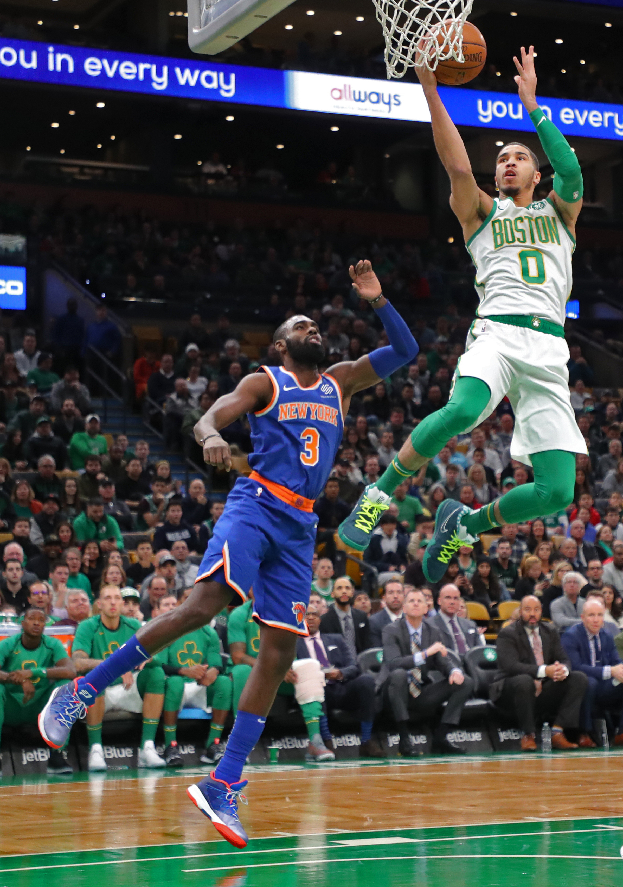The Celtics’ Jayson Tatum drives to the basket during Wednesday night’s game at TD Garden.