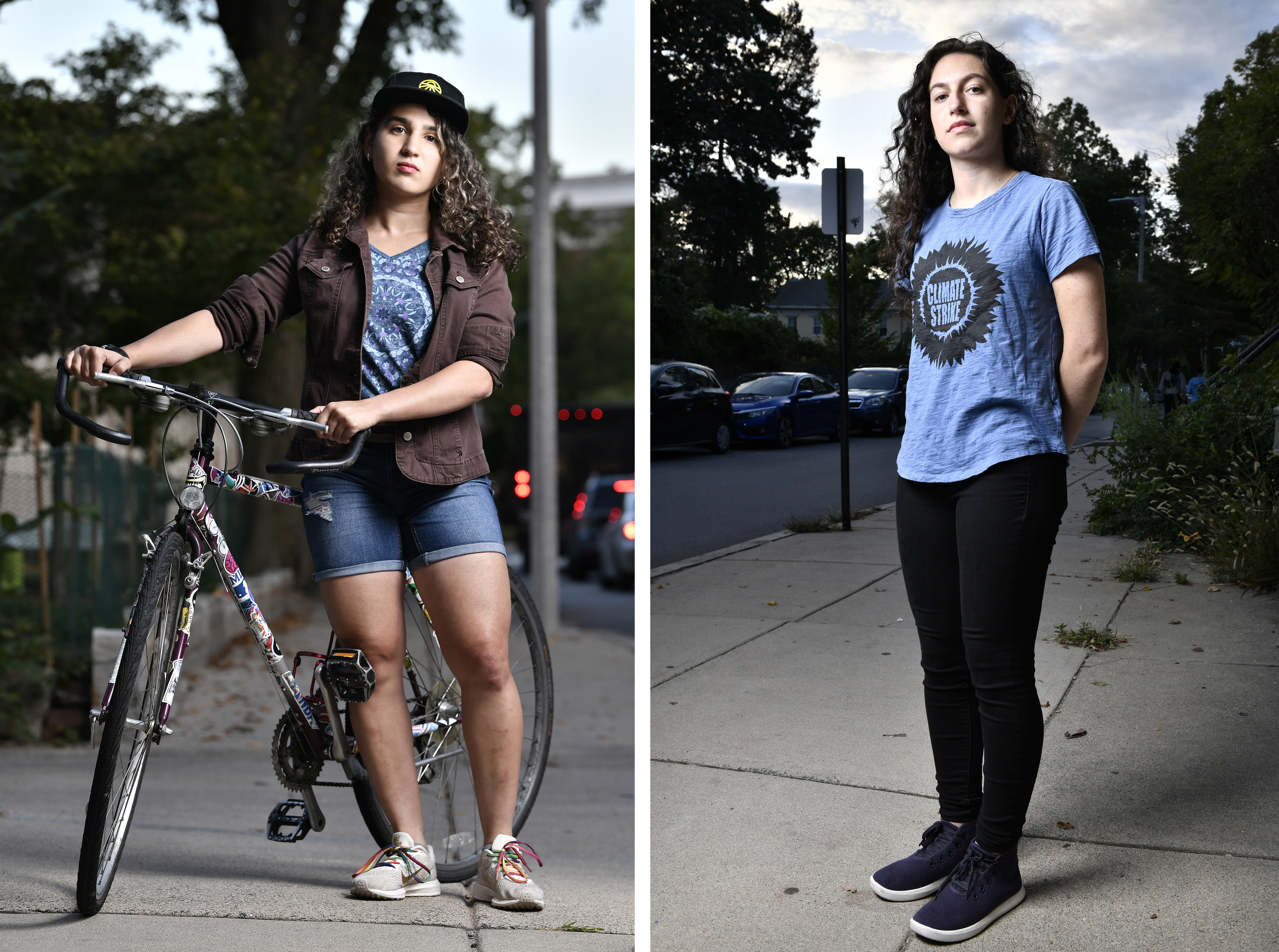 Saya Ameli Hajebi, 17, of Brookline (left) grew up in Tehran and joined an environmental club her freshman year at Brookline High. Amalia Hochman, 17 of Somerville (right) became an activist after the Parkland shooting. They’re both now helping to lead the climate strike in Boston.