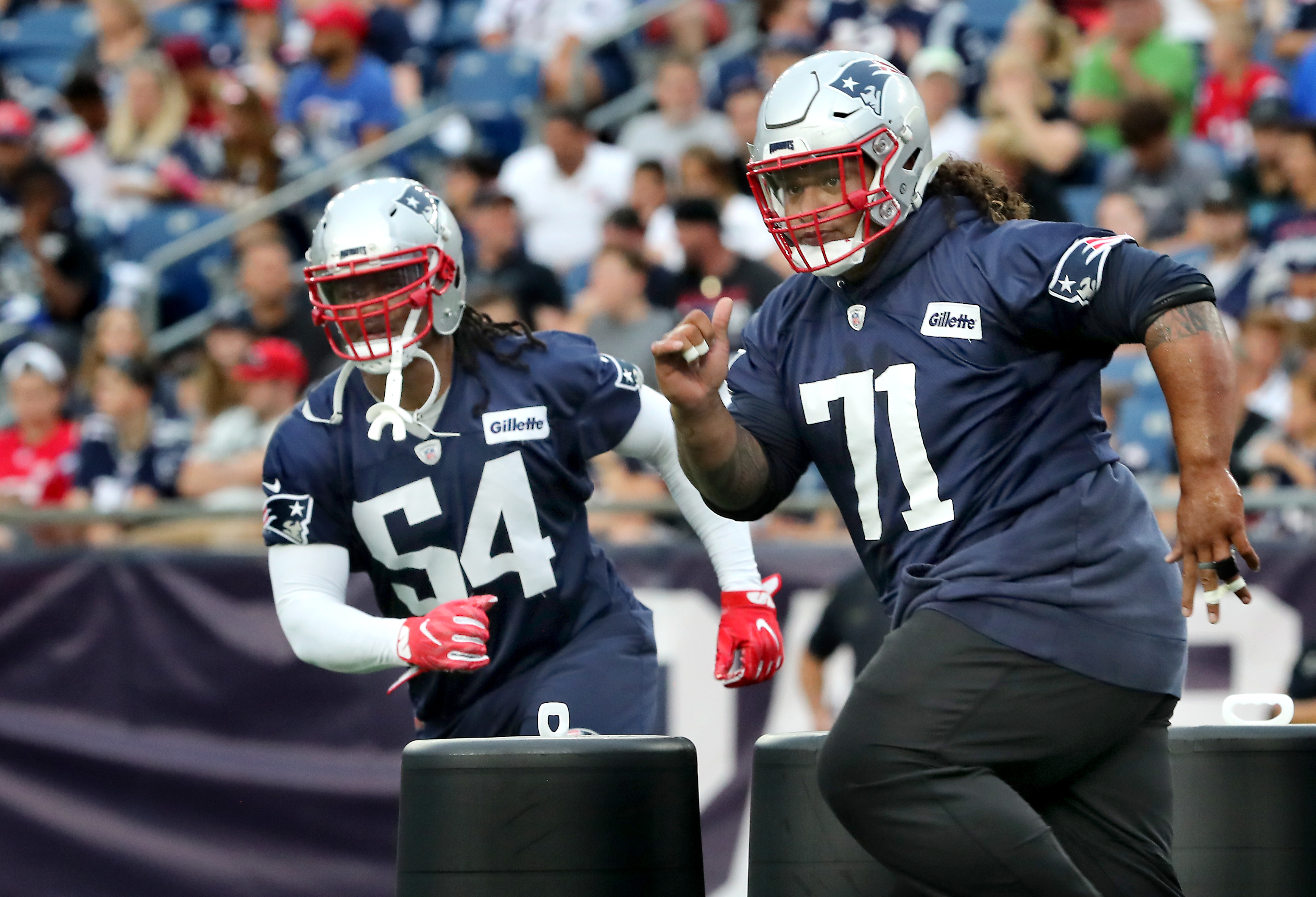Dont’a Hightower (54) is returning from injury, and Danny Shelton (71) is in his first season in New England.