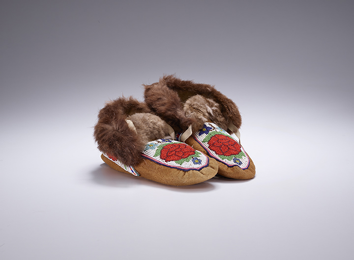 A pair of moccasins, on loan from the Peabody Museum of Natural History.