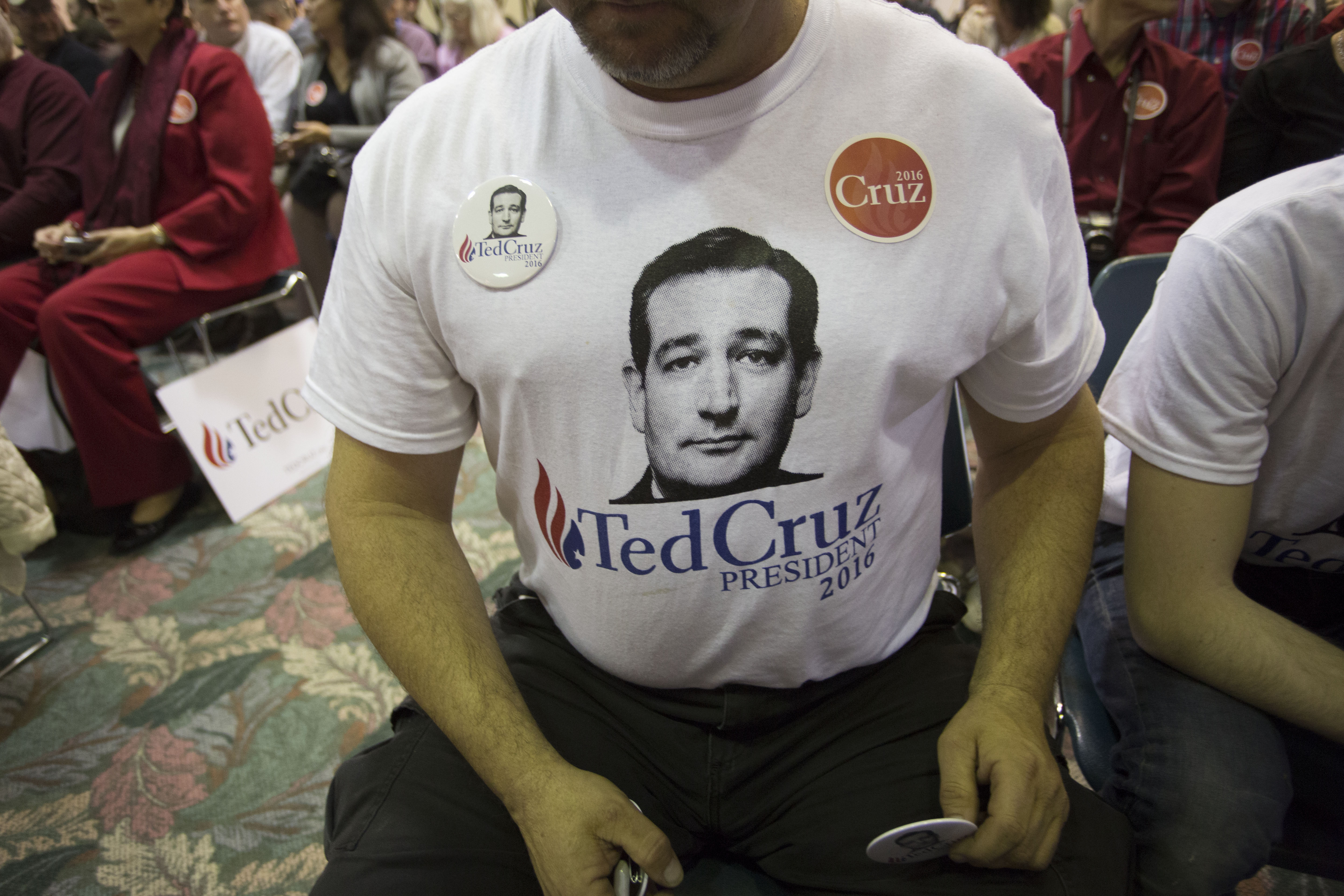 One supporter donned a Ted Cruz t-shirt during a campaign stop in Oklahoma City on Wednesday.