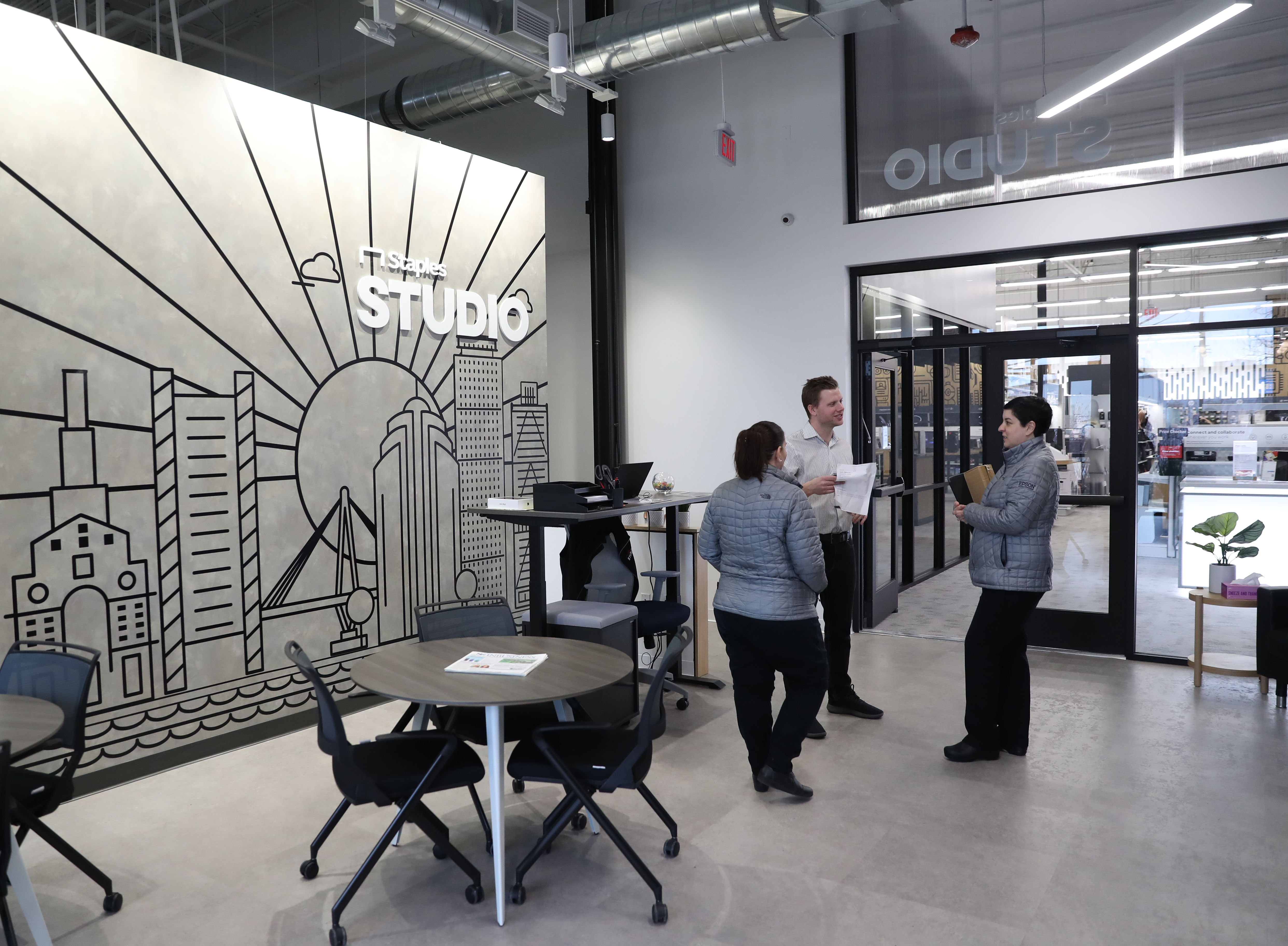 Staples has redesigned its stores to better reflect the way we work, with on-site co-working and podcast studios for flexible workers.