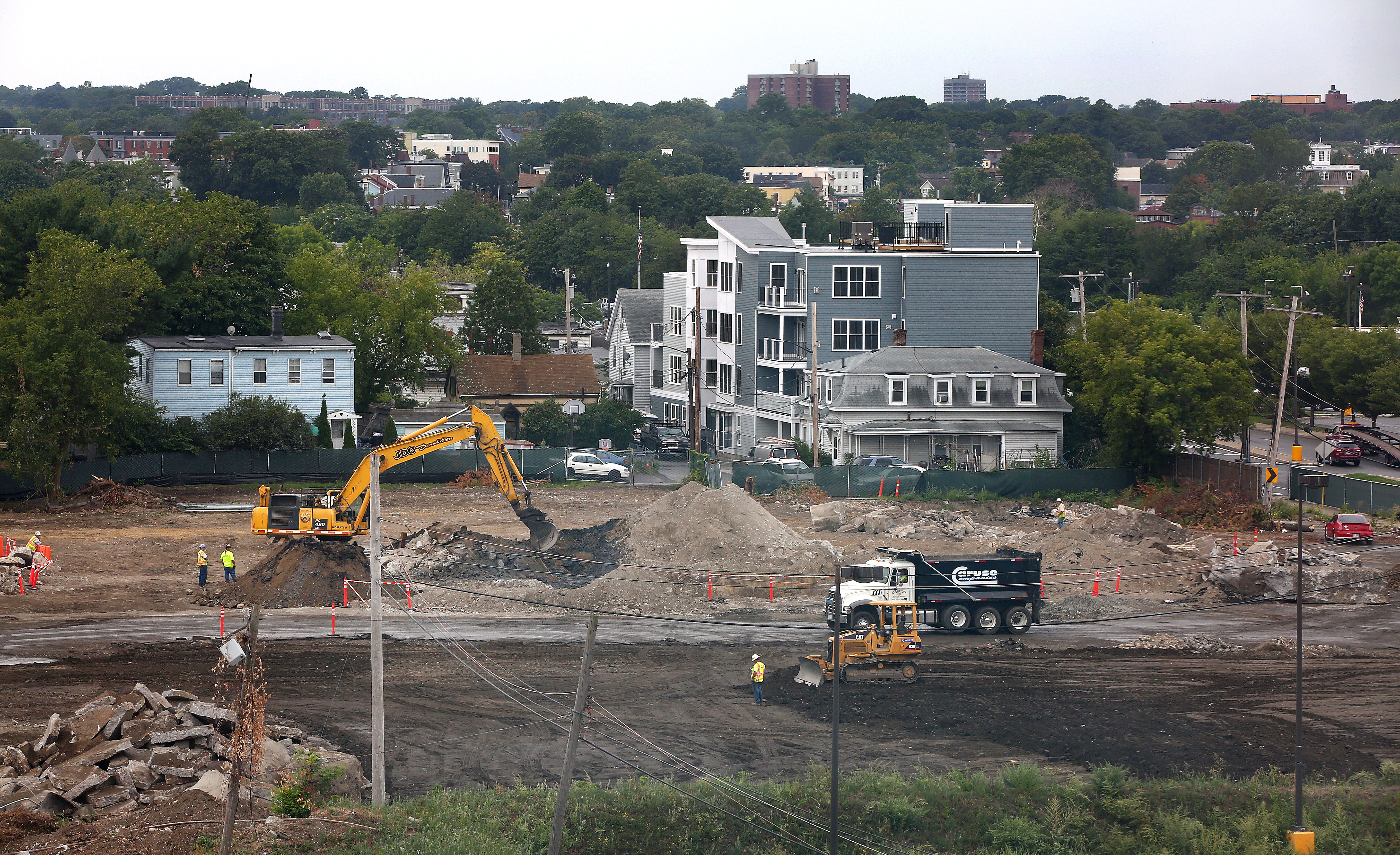 Construction at the South Bay Center with Baker Court in the background.