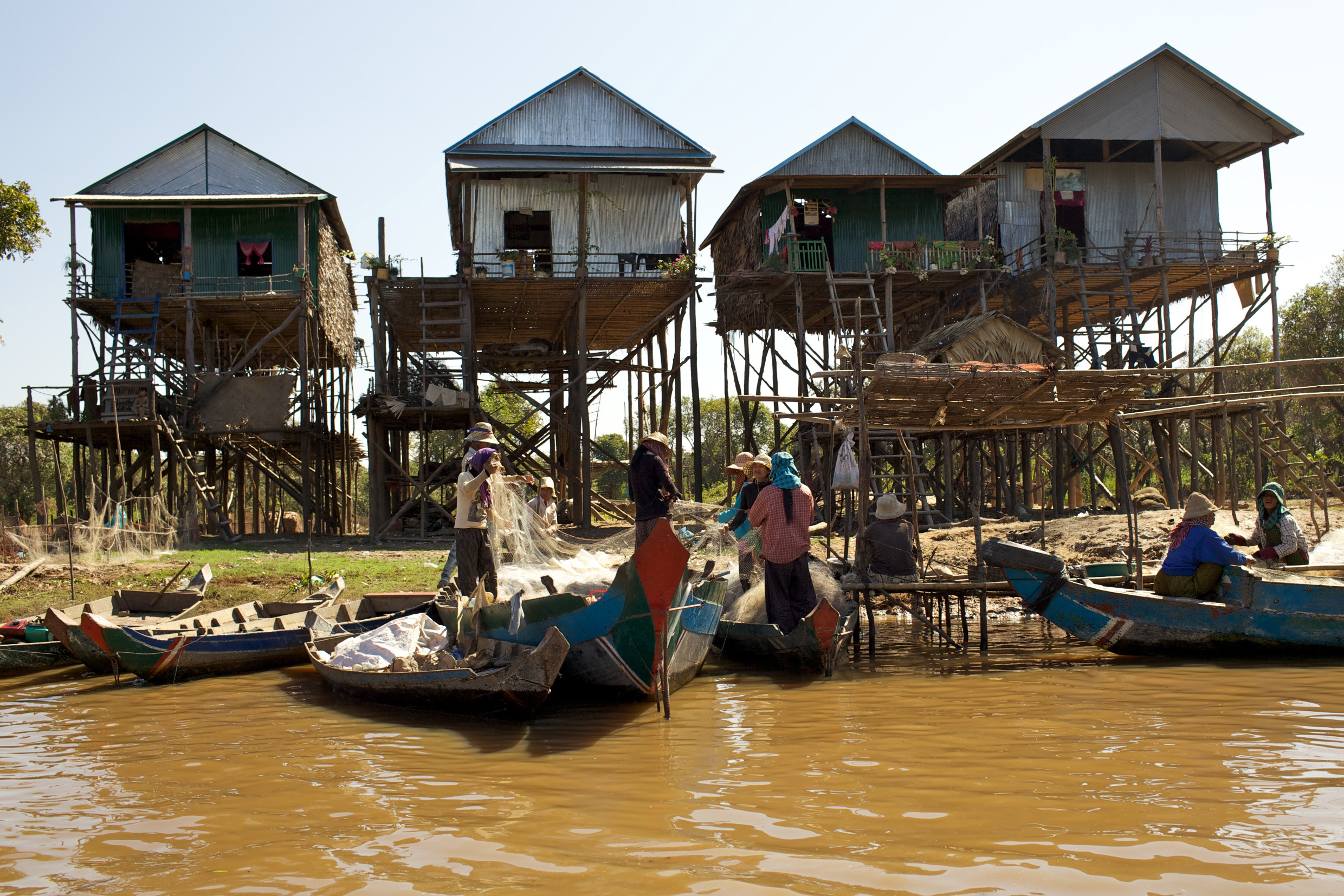 The village of Kompong Phluk is built on 20-foot stilts over the waters of Tonlé Sap Lake.