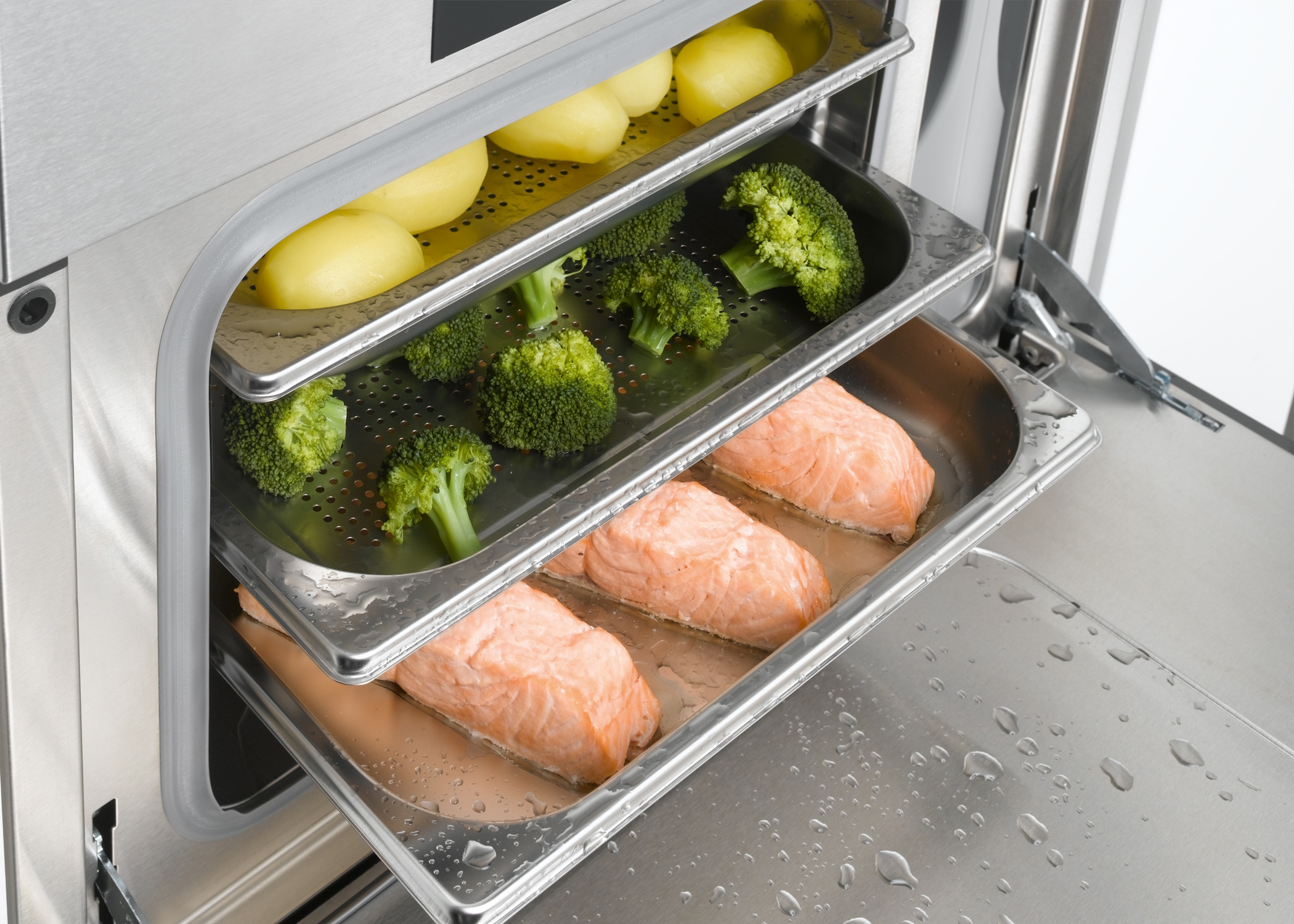 As the name implies, steam ovens use steam to cook (this one is by Miele). They’re a luxury addition to a kitchen.
