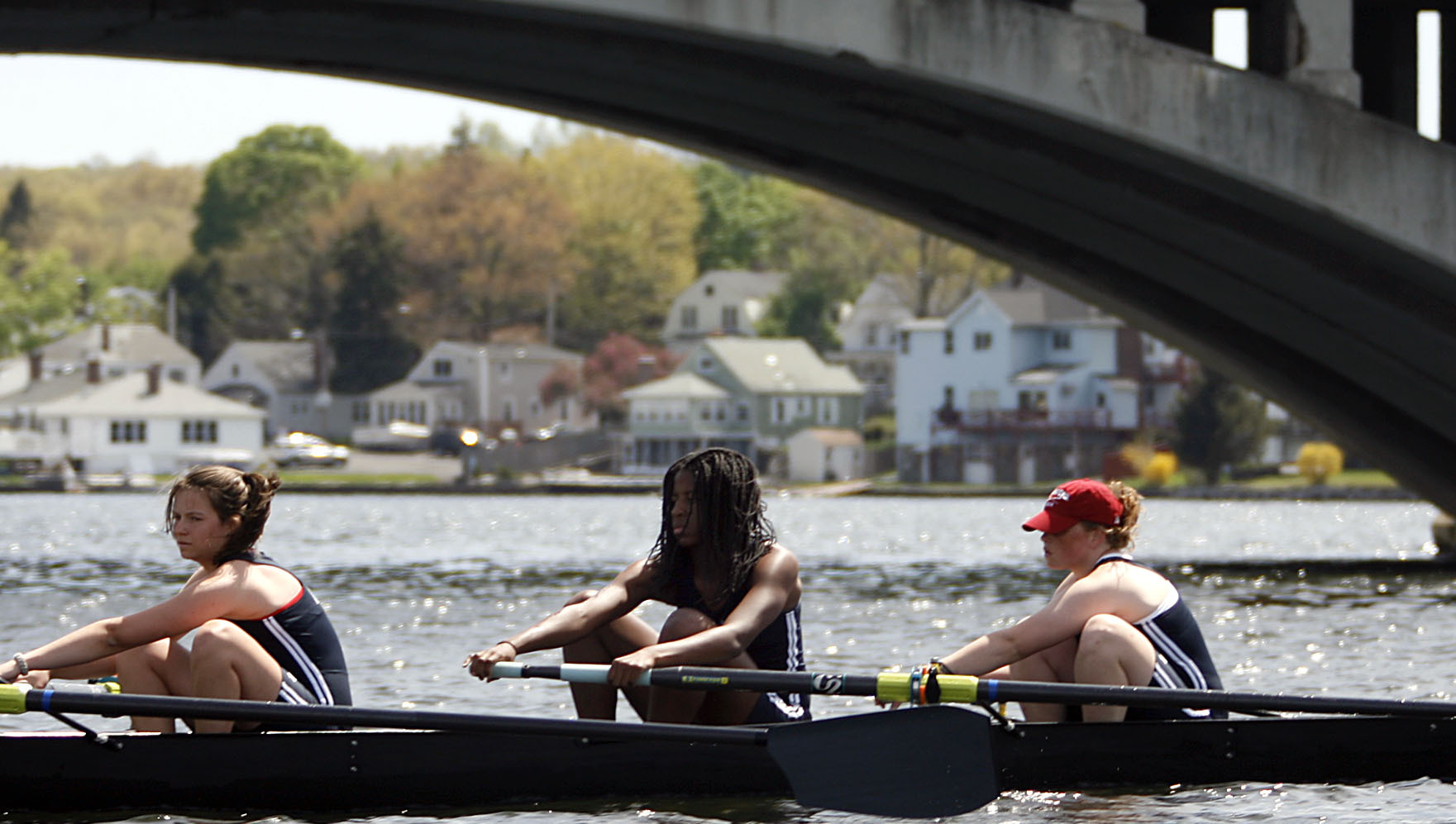 Worcester’s mayor envisions elite rowers from around the world racing on Lake Quinsigamond. Pictured: A high school crew on the lake in Shrewsbury in 2007.