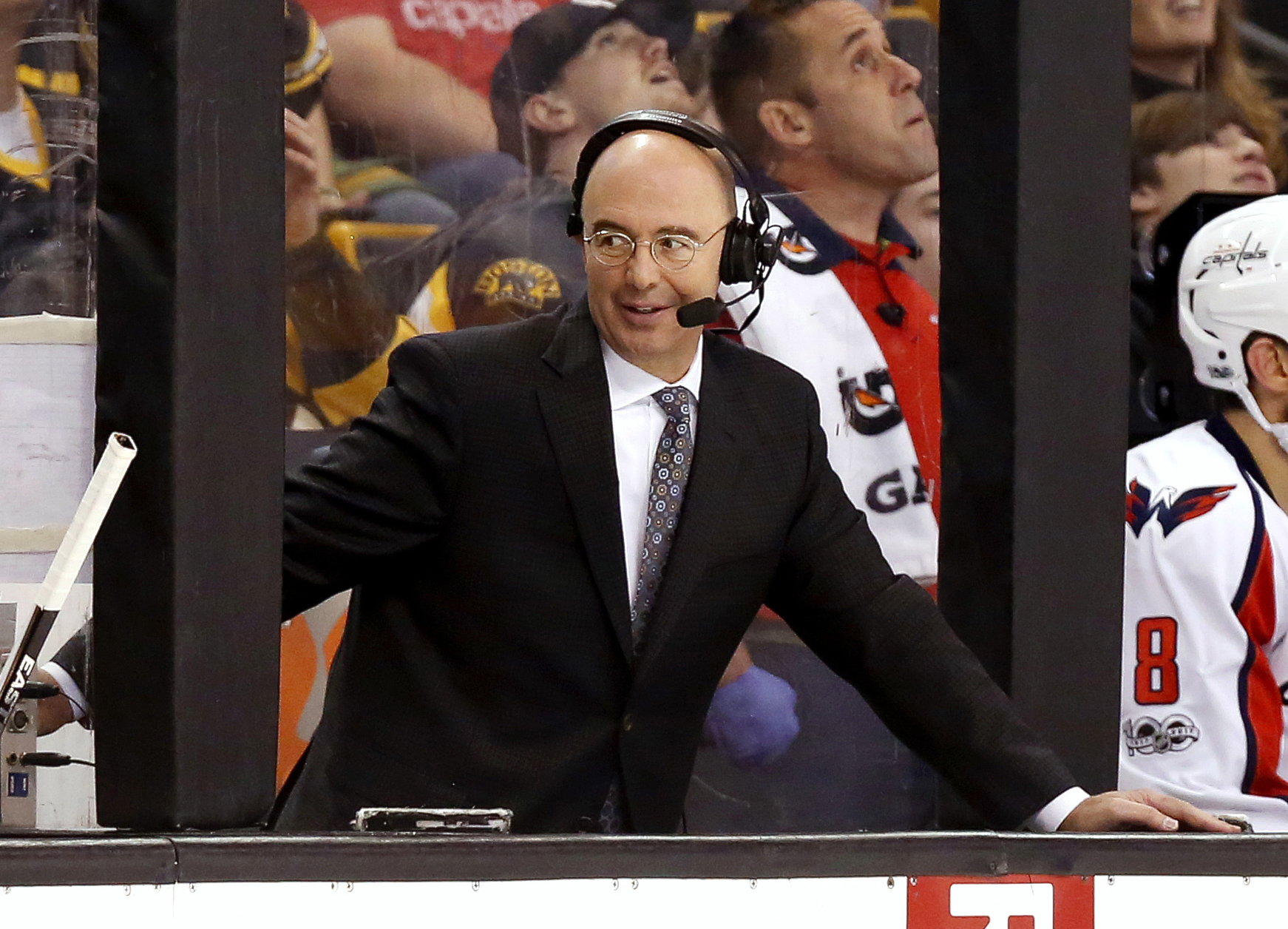 NBC hockey analyst Pierre McGuire was nearly hit in the head by a puck last Monday during a game between the Columbus Blue Jackets and the Tampa Bay Lightning.