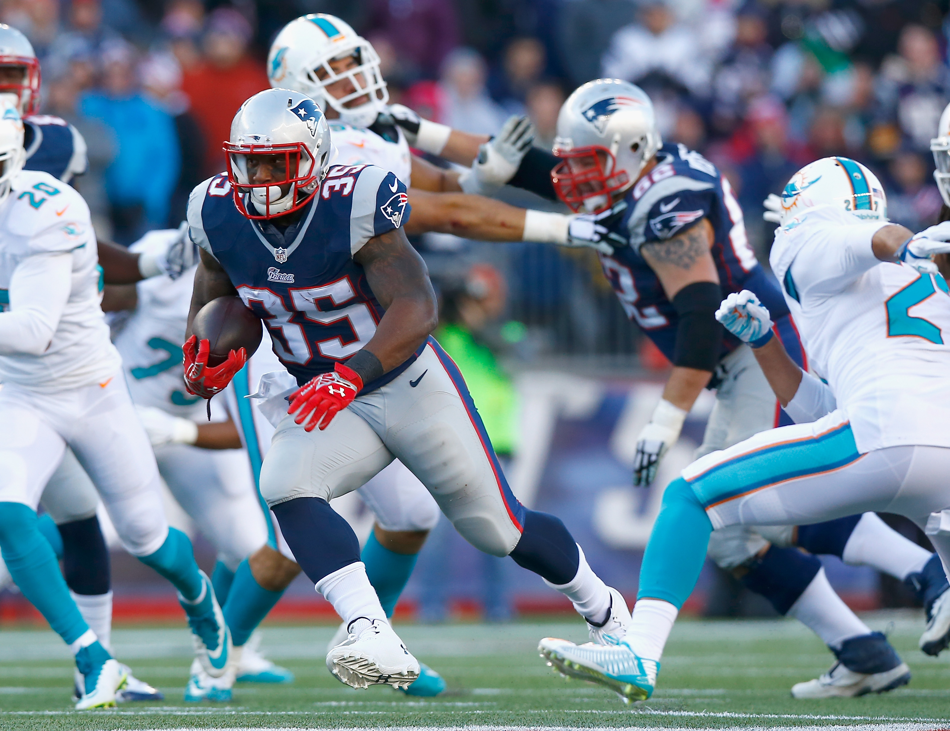 Jonas Gray carried the ball 11 times for 62 yards Sunday.