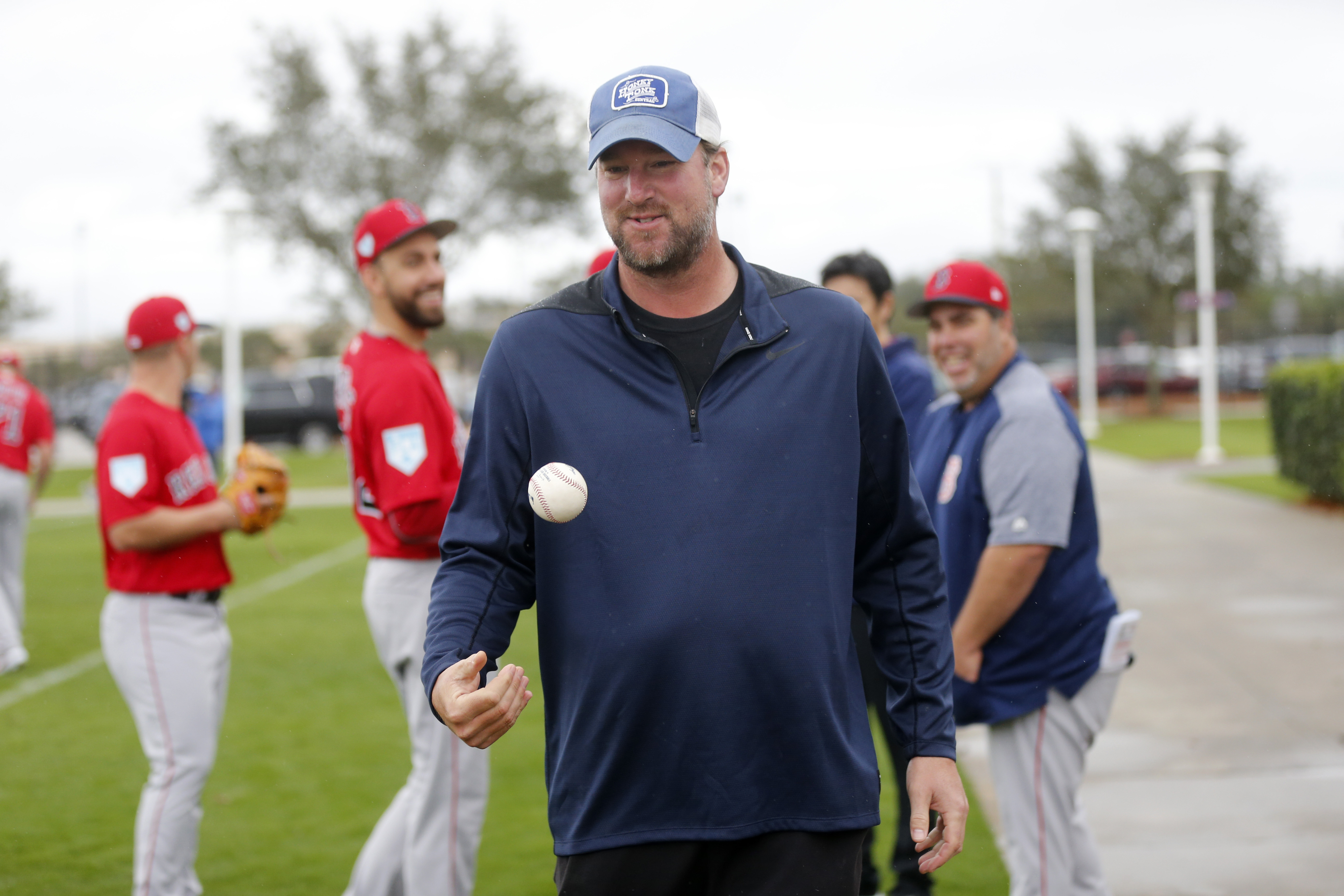 Local resident Derek Lowe often drops by Red Sox camp.