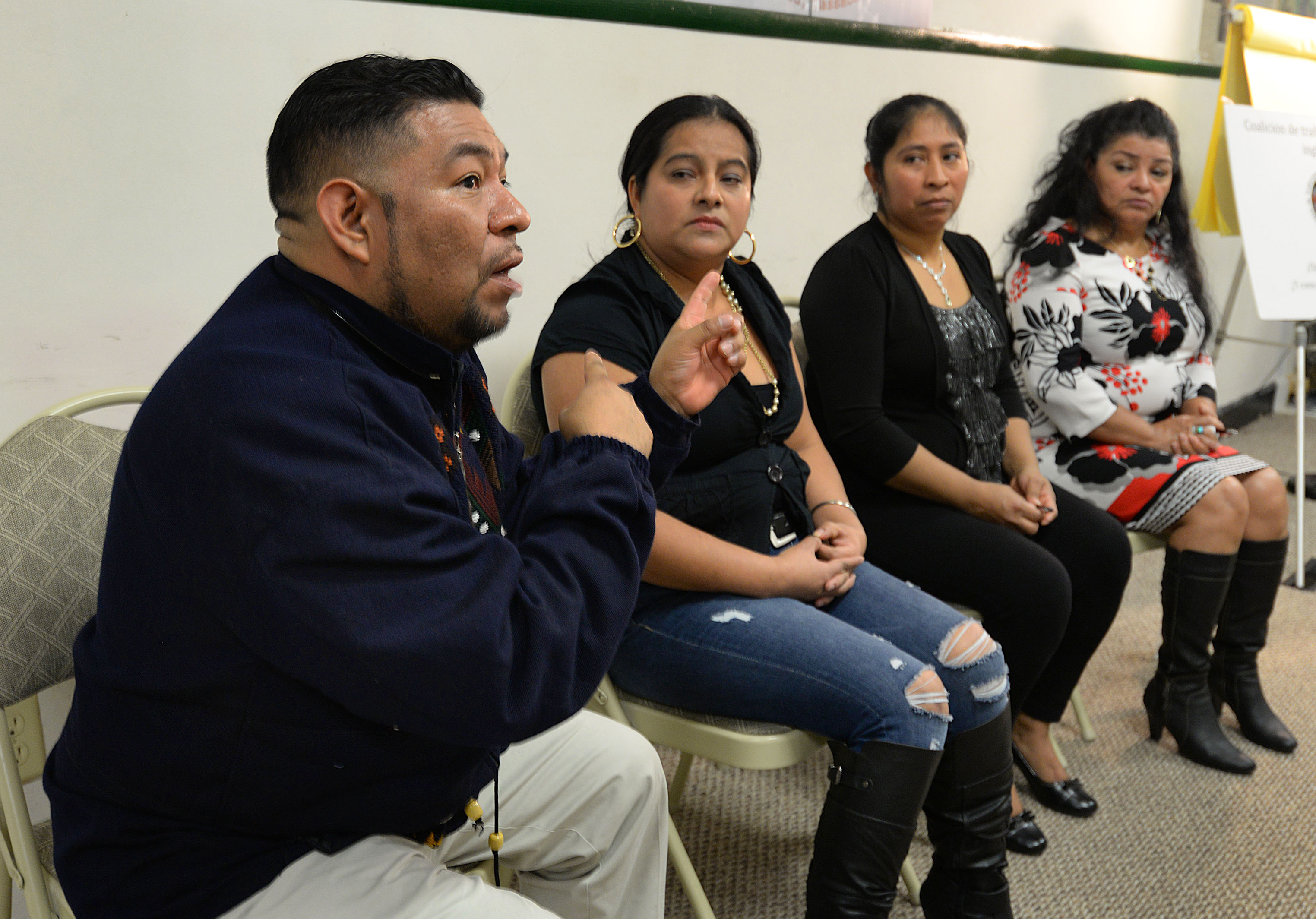 Executive Director of Centro Comunitario de Trabajadores, Adrian Ventura (left) met with Paula De Leon Carrillo, Mirna Pacaja Batz and Margarita Fuentes Herrera (from left to right).