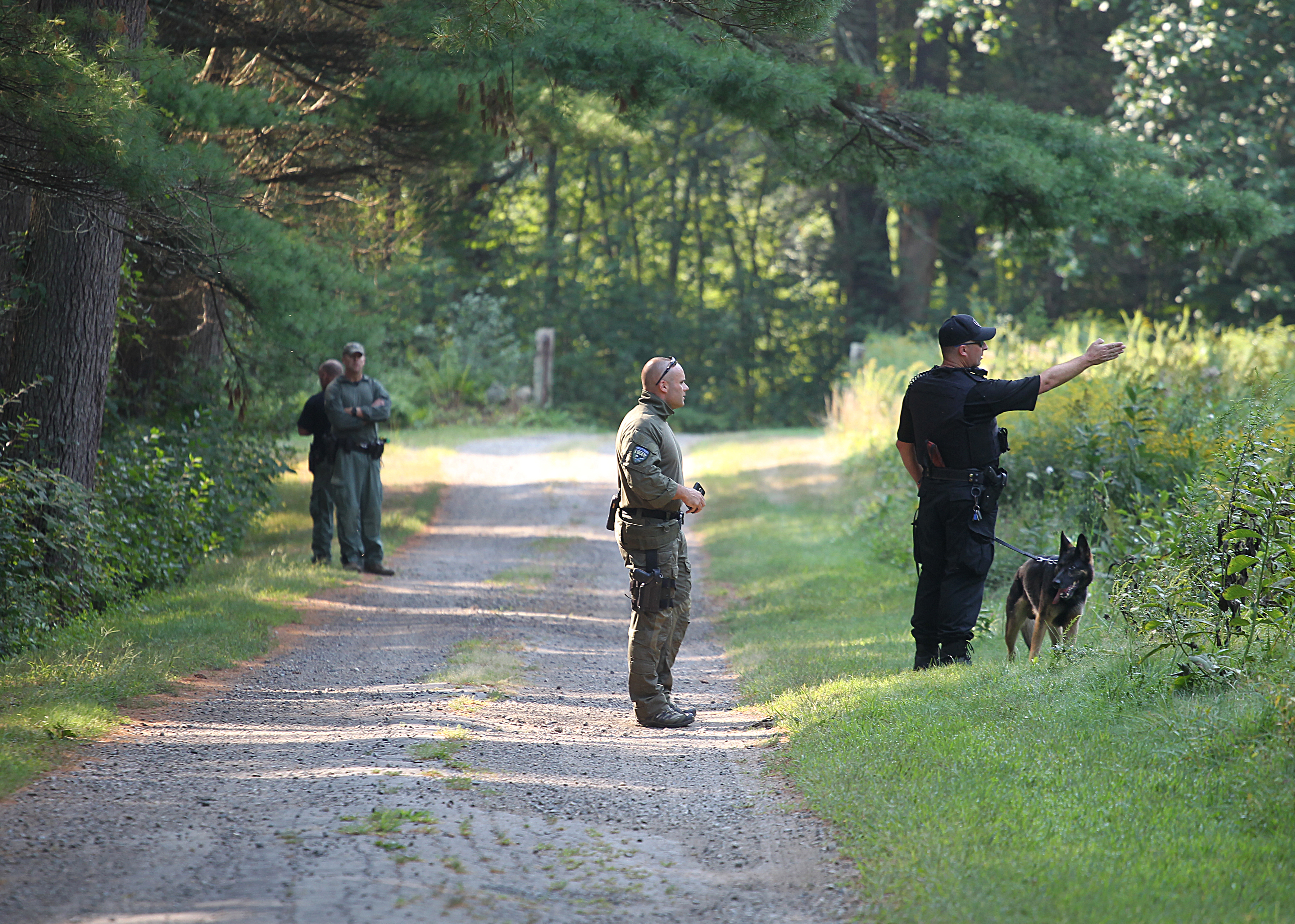 Millis police continued searching Thursday for suspects near the Cedariver reservation, after Officer Bryan Johnson reported being shot at the previous day.