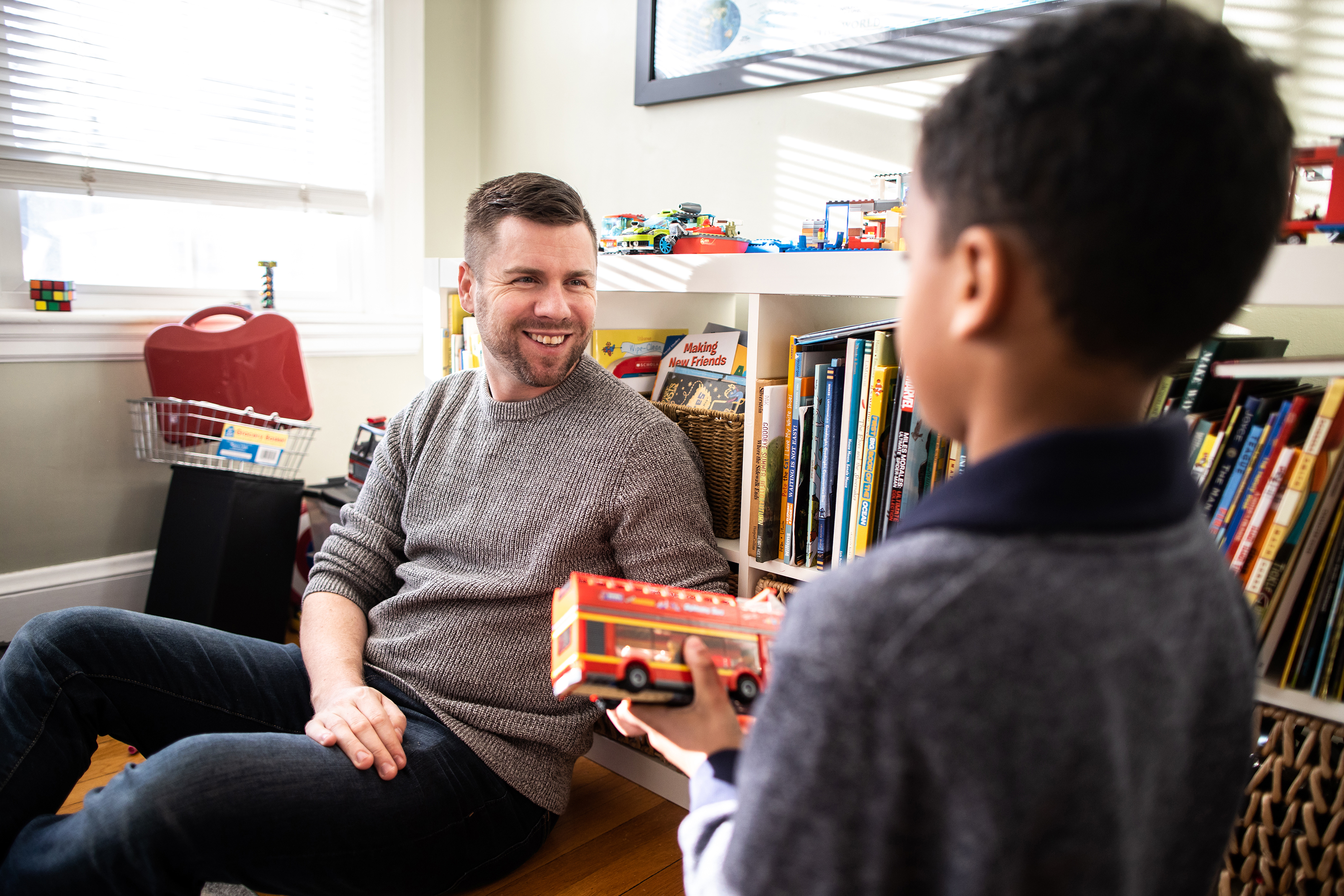 FOR 12/8/19 MAGAZINE -- 11/23/2019 MILTON, MA Author Calvin Hennick (cq) plays with his son Nile (cq) 8, at their home in Milton. **Note: family asked that nile not be recognizable in any photos.** (Aram Boghosian for The Boston Globe)