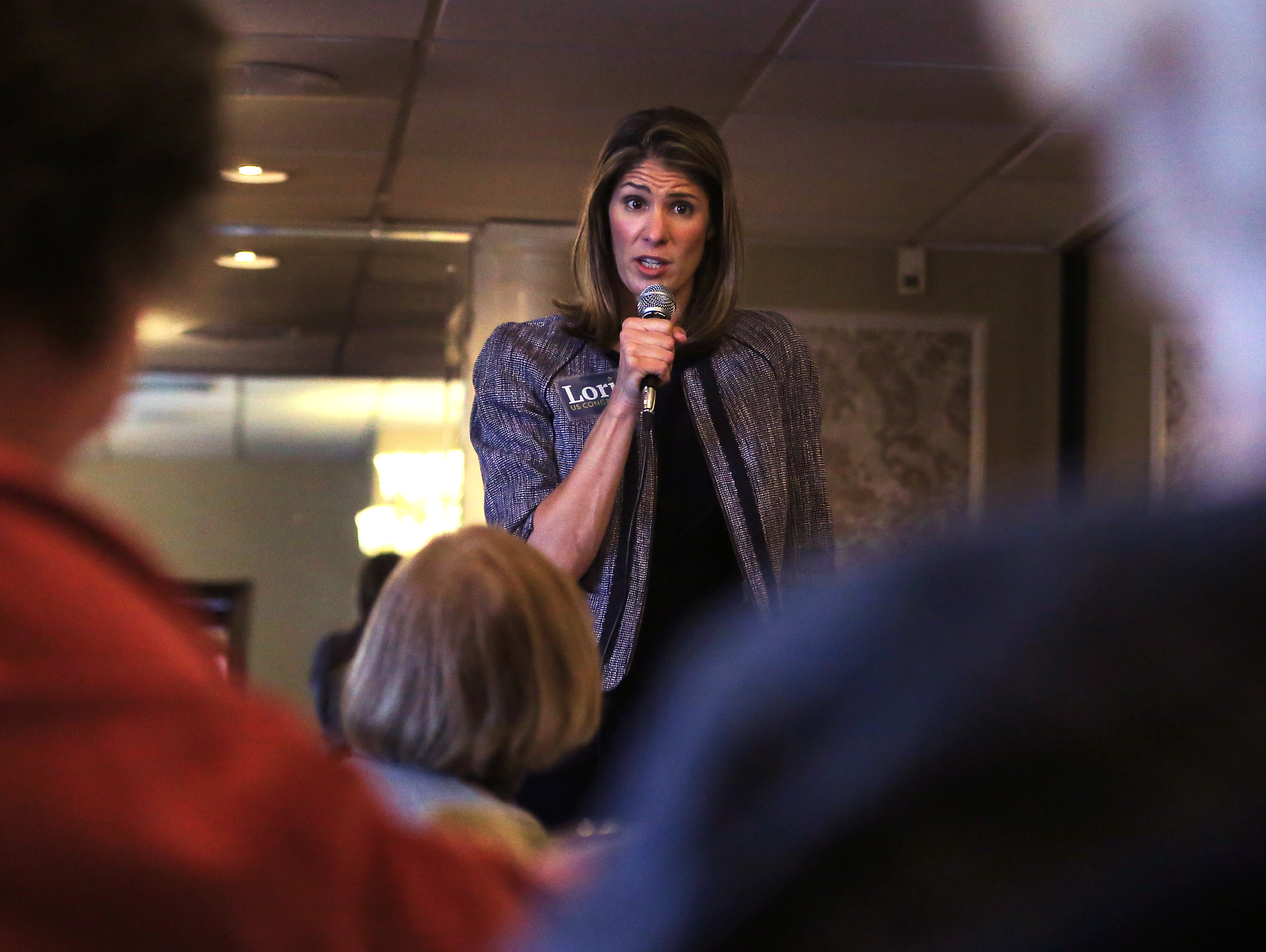 Lori Trahan spoke to members of the Retired Educators Association of Massachusetts during a campaign stop in North Chelmsford.