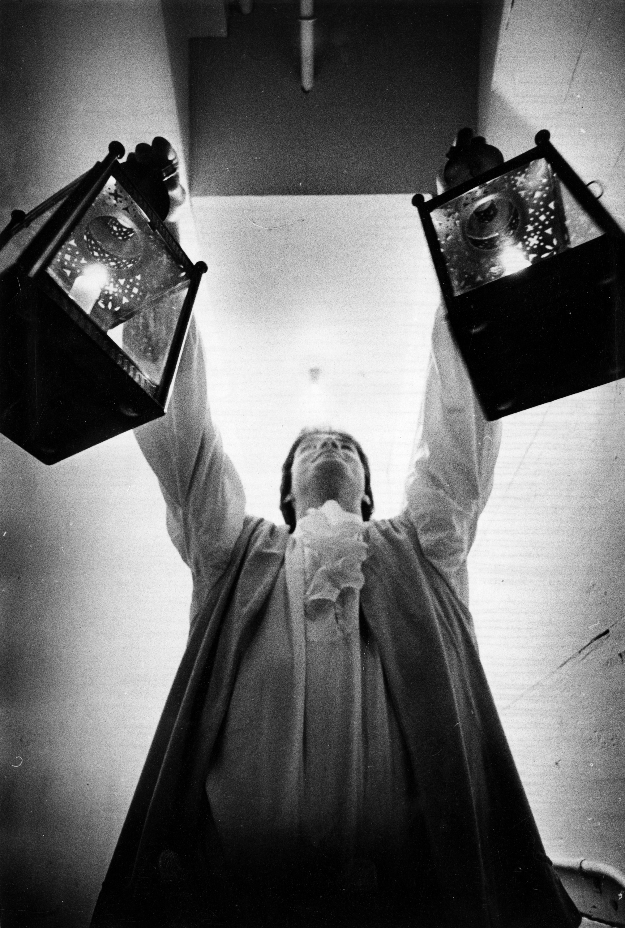 Roger Scott Conant, retracing ancestor's foot steps, placed lanterns in the steeple of Old North Church in Boston on April 15, 1978.