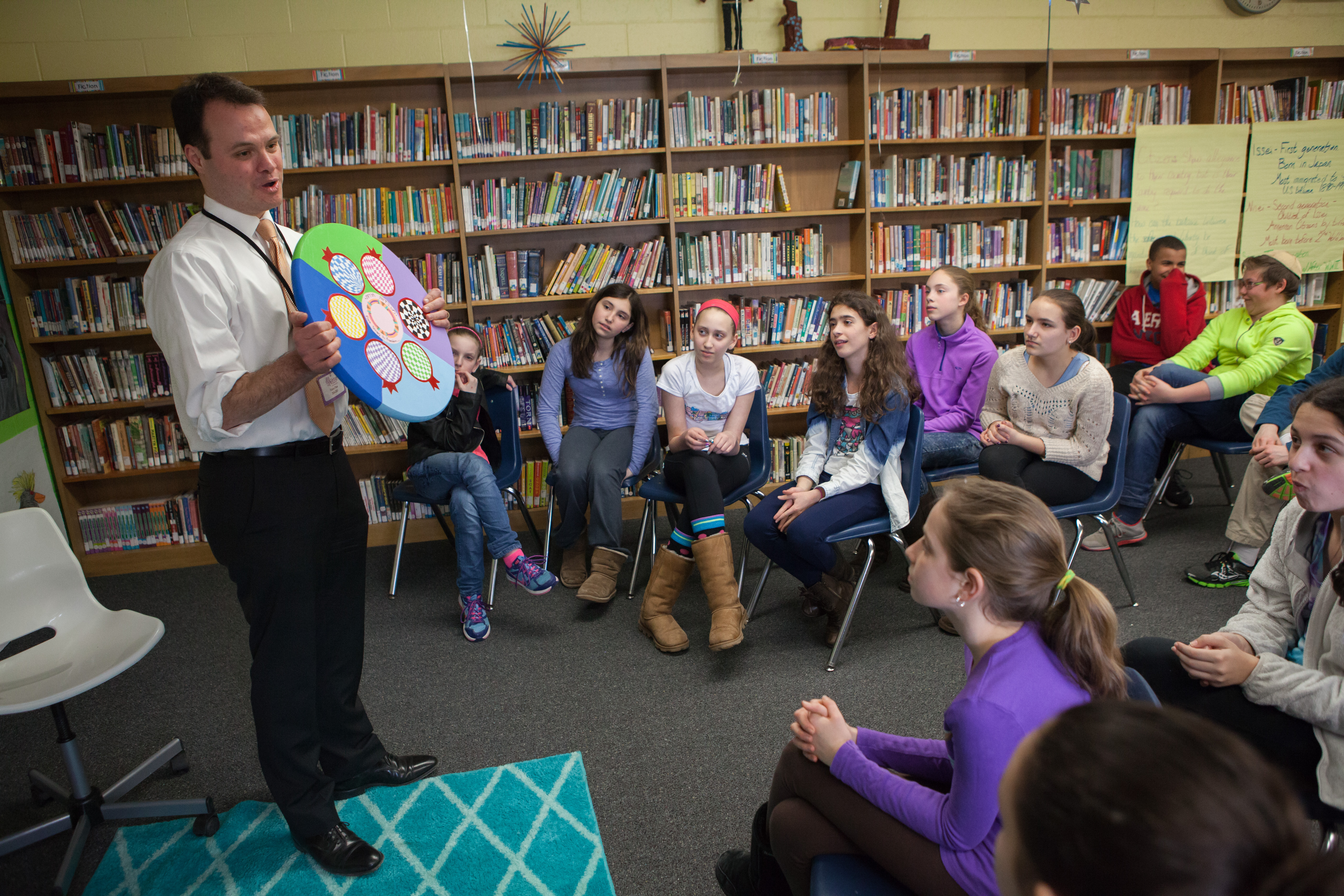 State Senator Eric Lesser, a Longmeadow Democrat, thanked students at Heritage Academy in Longmeadow for giving him a Seder plate on Tuesday. 