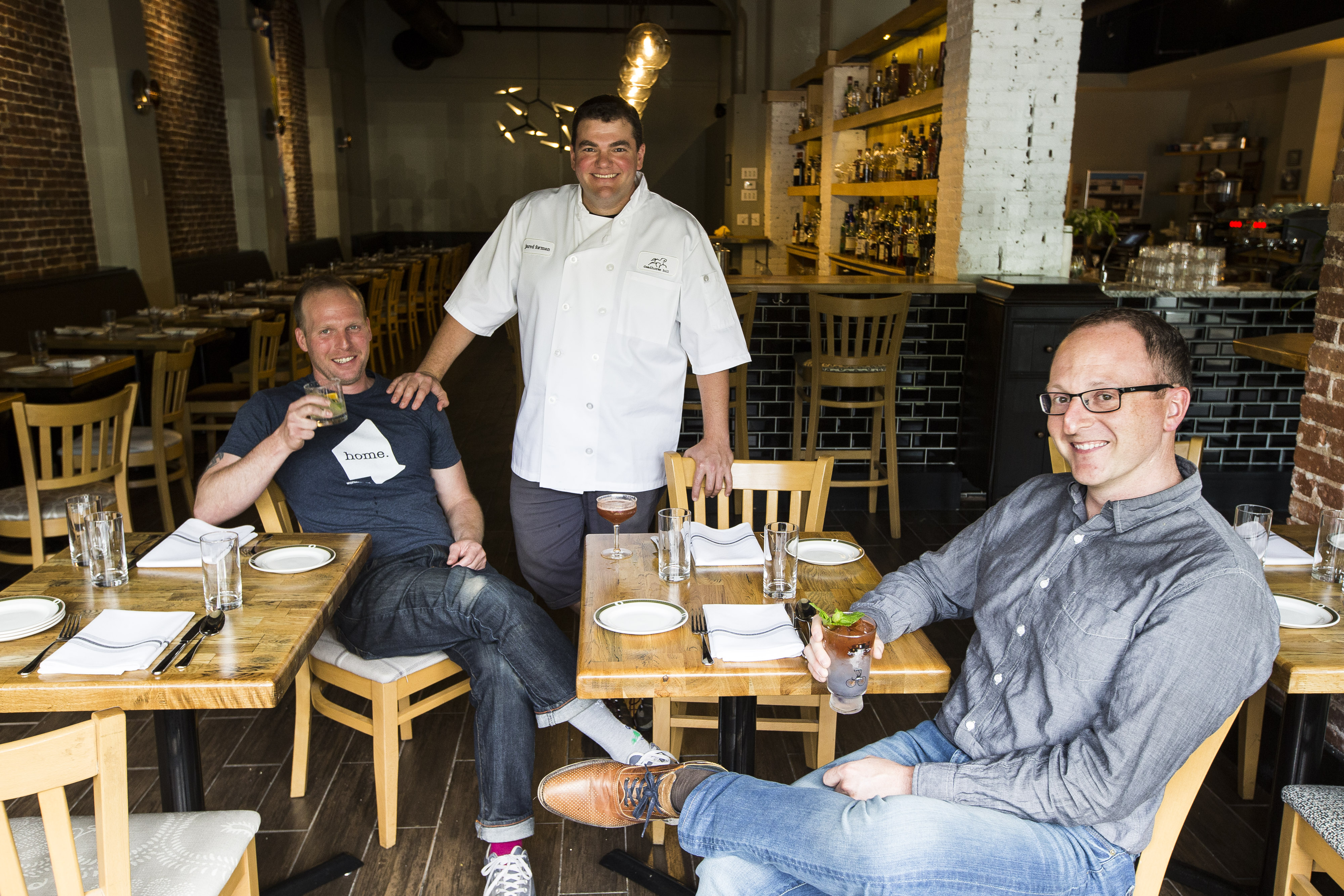 From left: Sean Woods, Jared Forman, and Bert LaValley in Deadhorse Hill’s dining room.