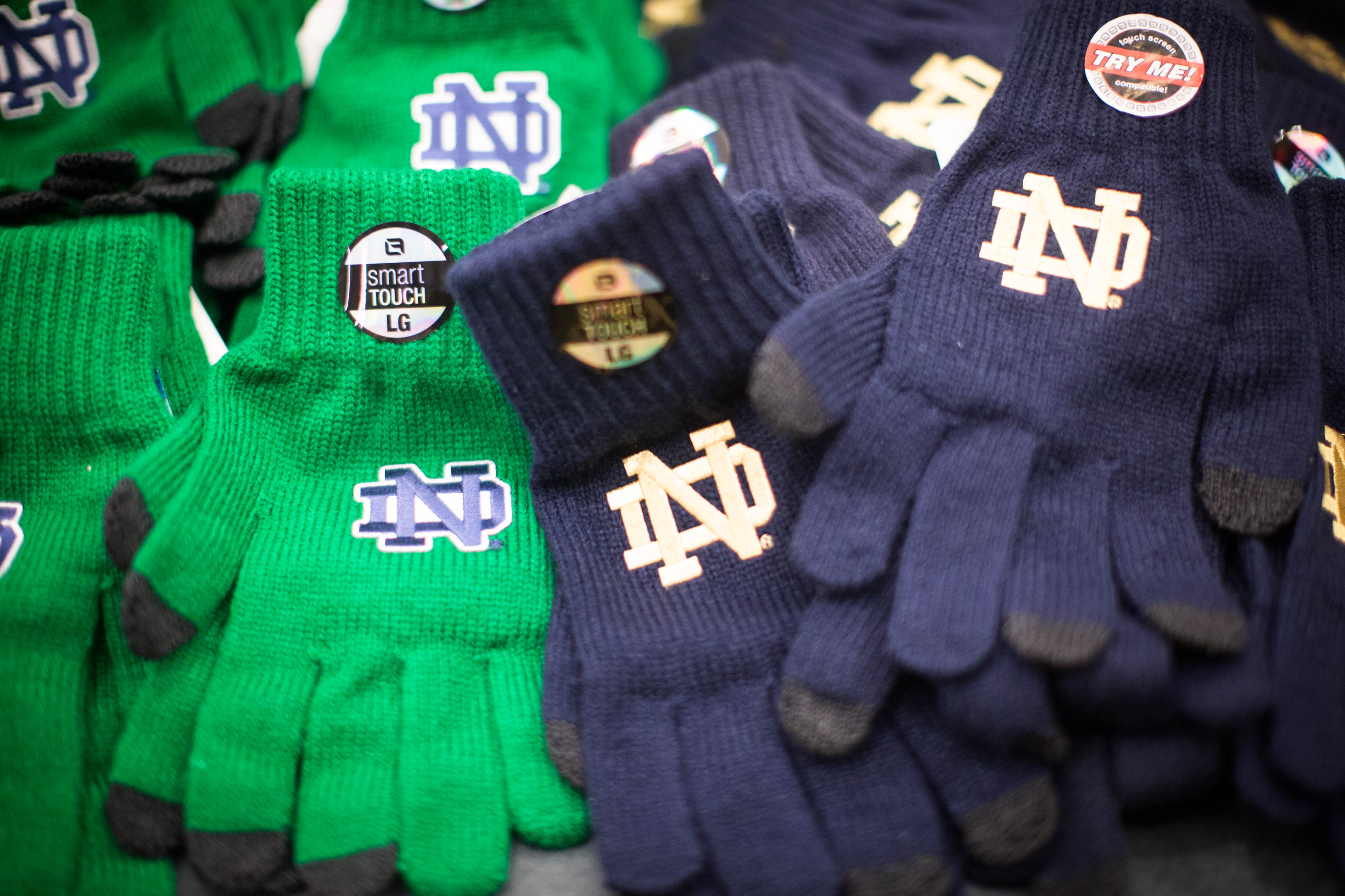 Boston-themed Notre Dame gloves.