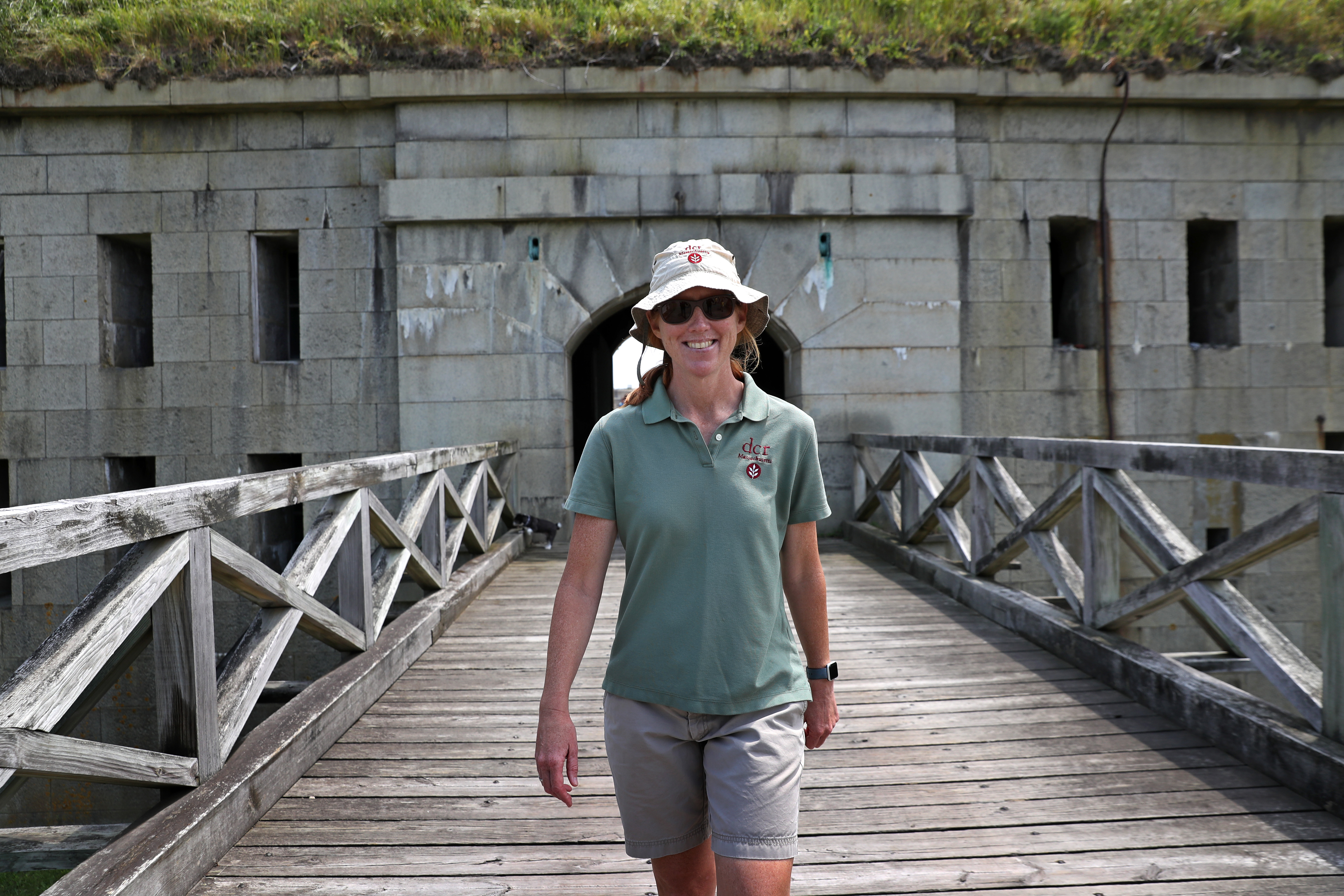 Susan Kane, islands district manager for the state DCR, at Fort Warren on Georges Island, lived as a caretaker on one of the islands in the ’90s.