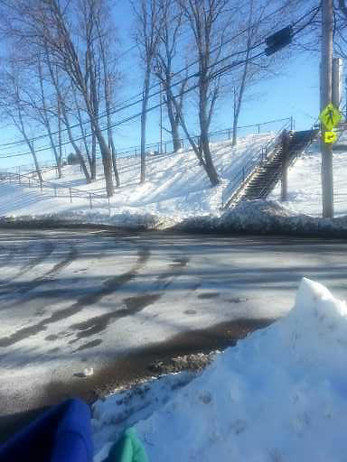 The city informed resident Paola Ferrer incorrectly that her complaint about snow blocking these stairs in Allston had been addressed.