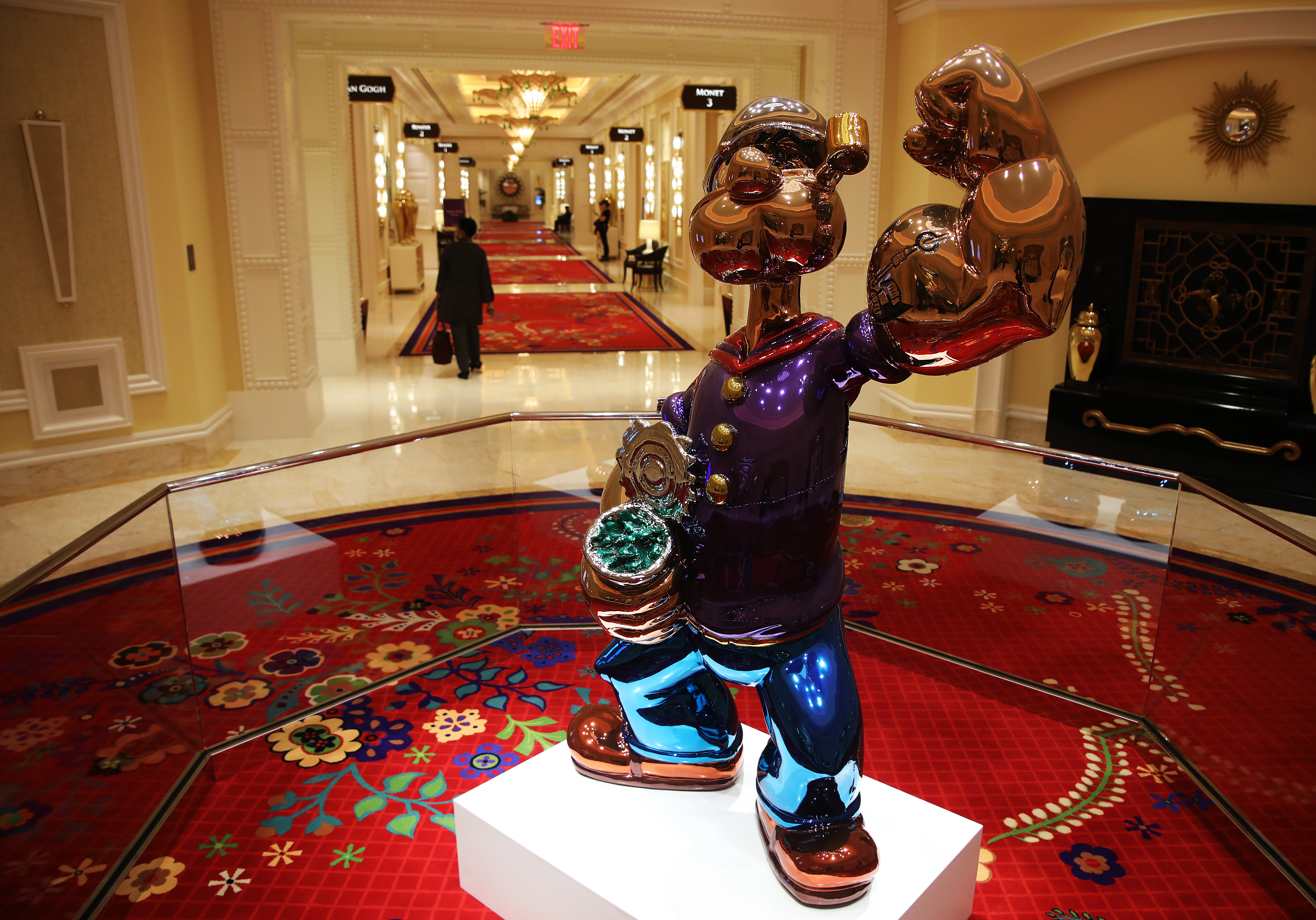 The Jeff Koons "Popeye" sculpture was displayed in the hall of Encore Boston Harbor.