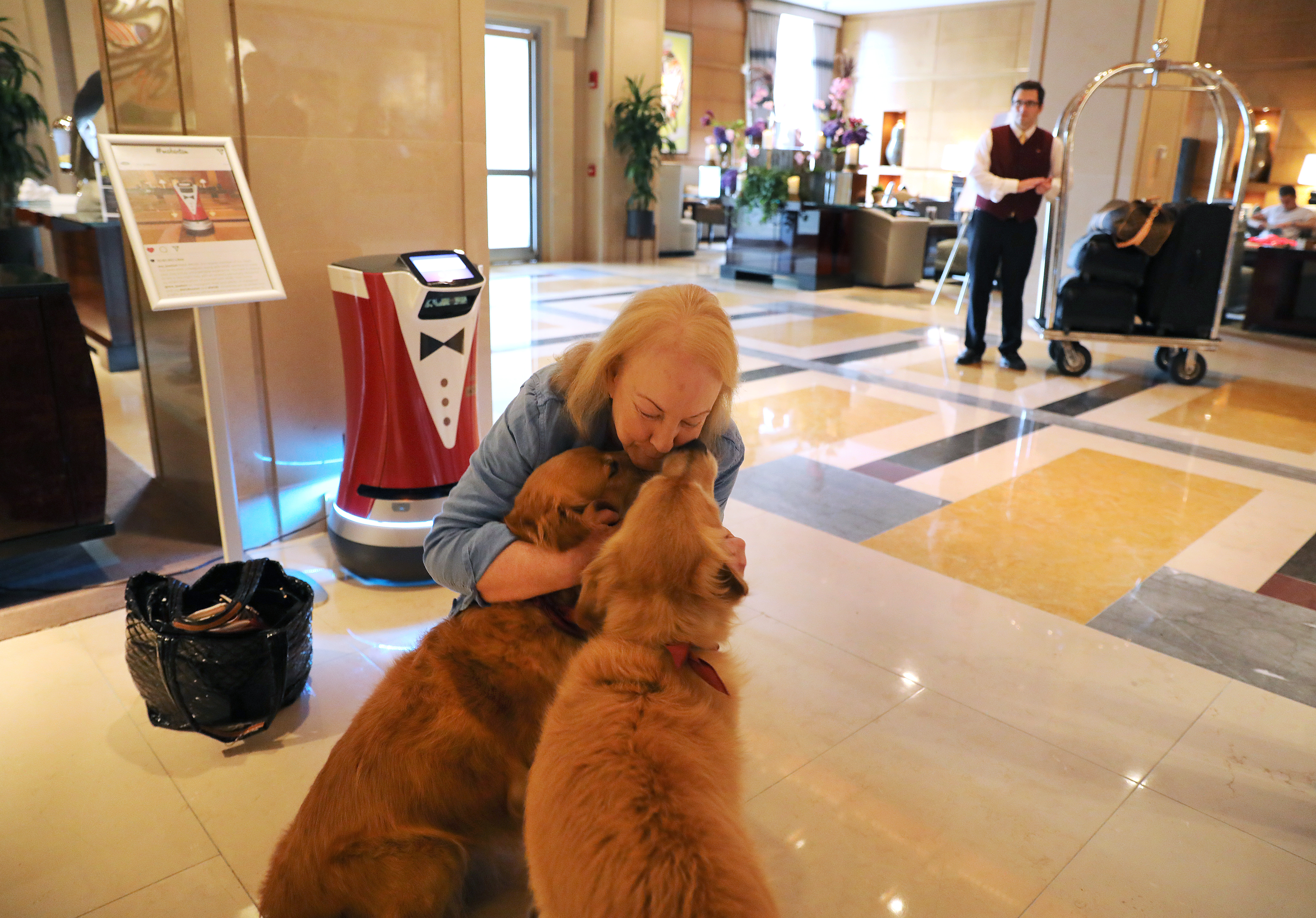 Miki Yaras-Davis said goodbye to Bonnie (left) and Tara after her stay at Mandarin Oriental.