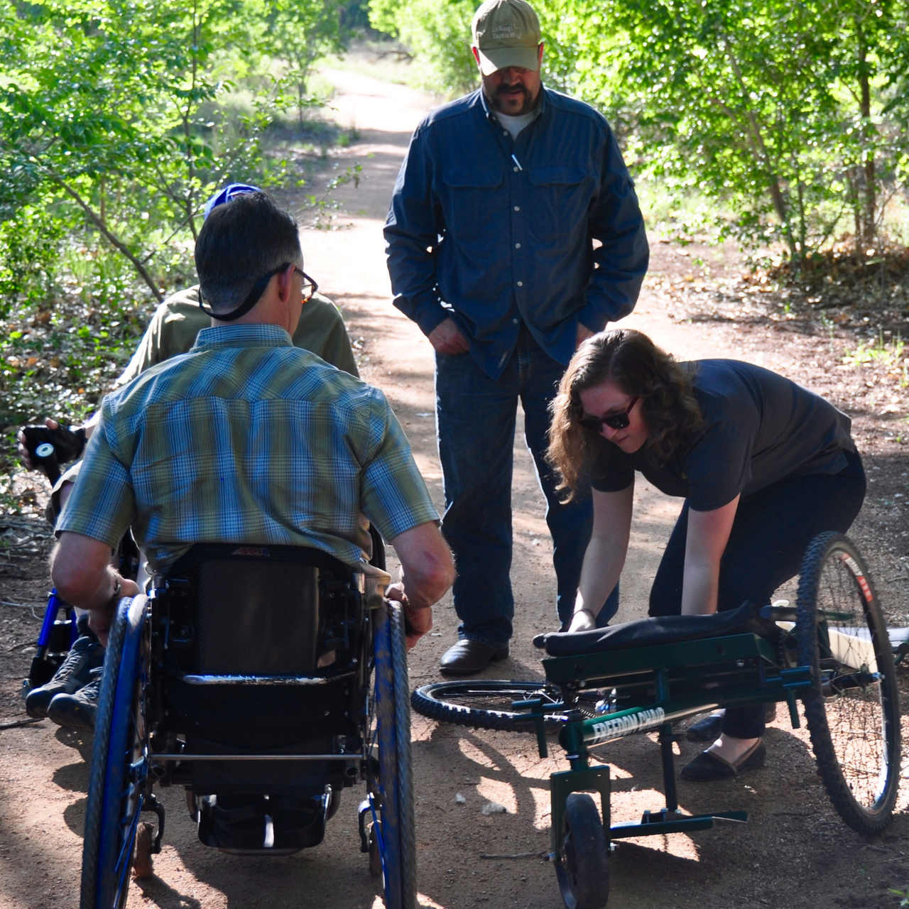 Tish Scolnik (right) was part of a team that designed the Freedom Chair. The wheelchair was built using bike parts to make it easier to navigate over rough terrain.