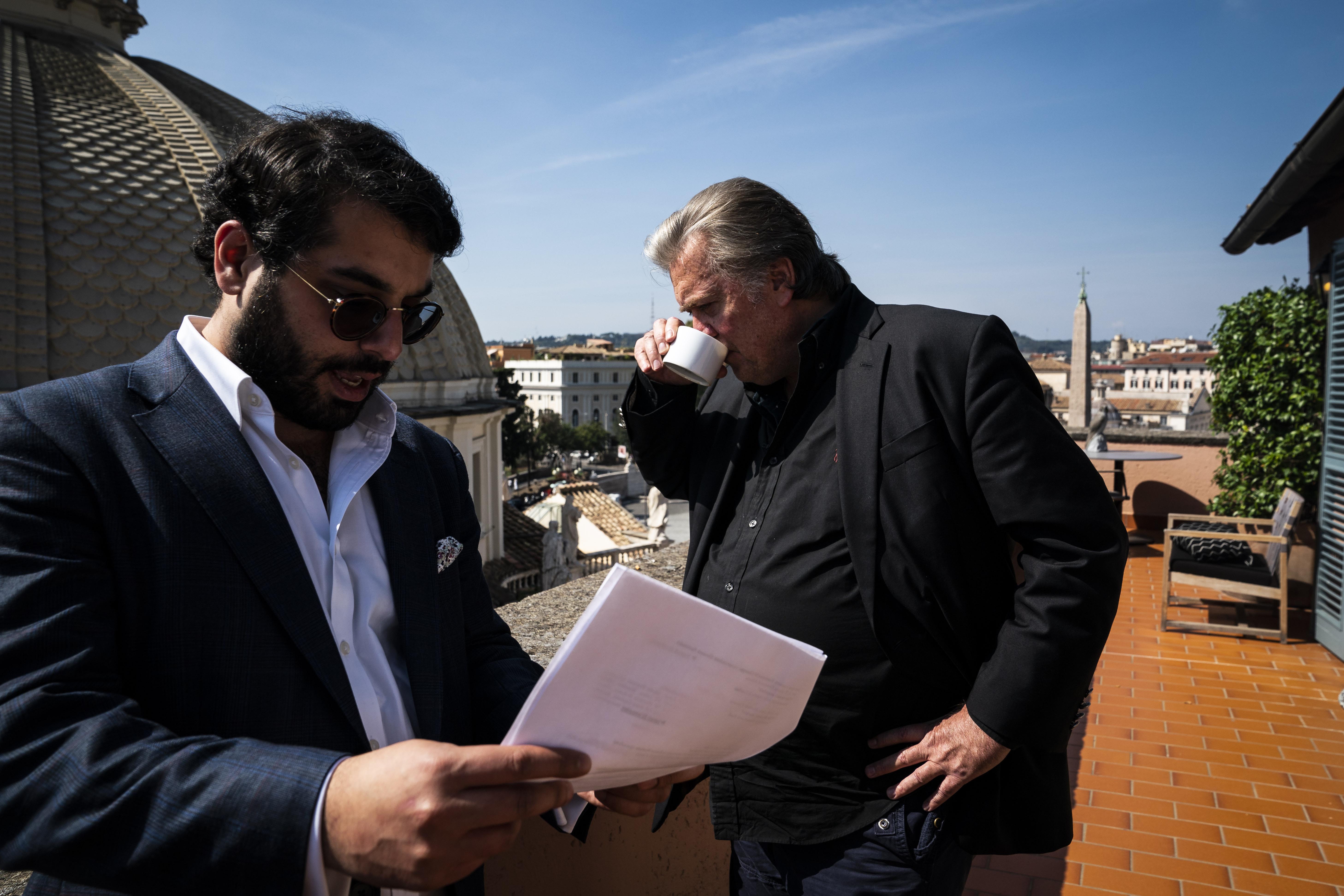 Former White House chief strategist Steve Bannon with Raheem Kassam.