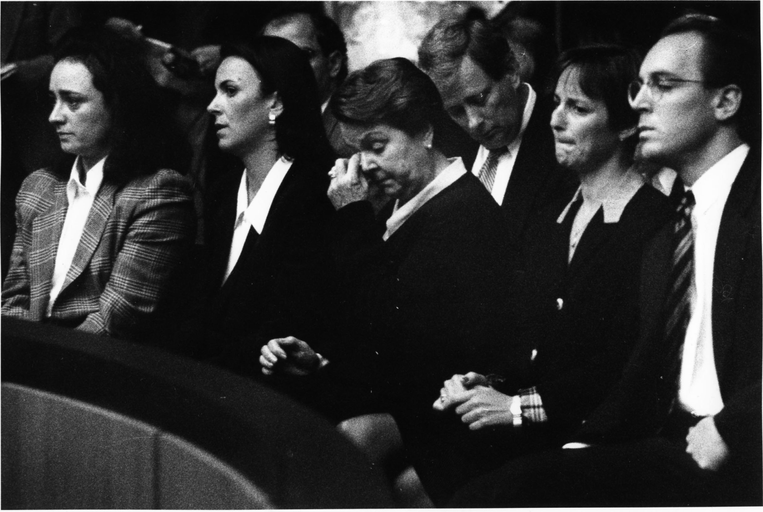 In court on May 26, 1994, are, from right, Arthur S. Demoulas, Fotene Demoulas, Evanthea Demoulas, Diana Demoulas Merriam, and Rafaele Demoulas Evans.