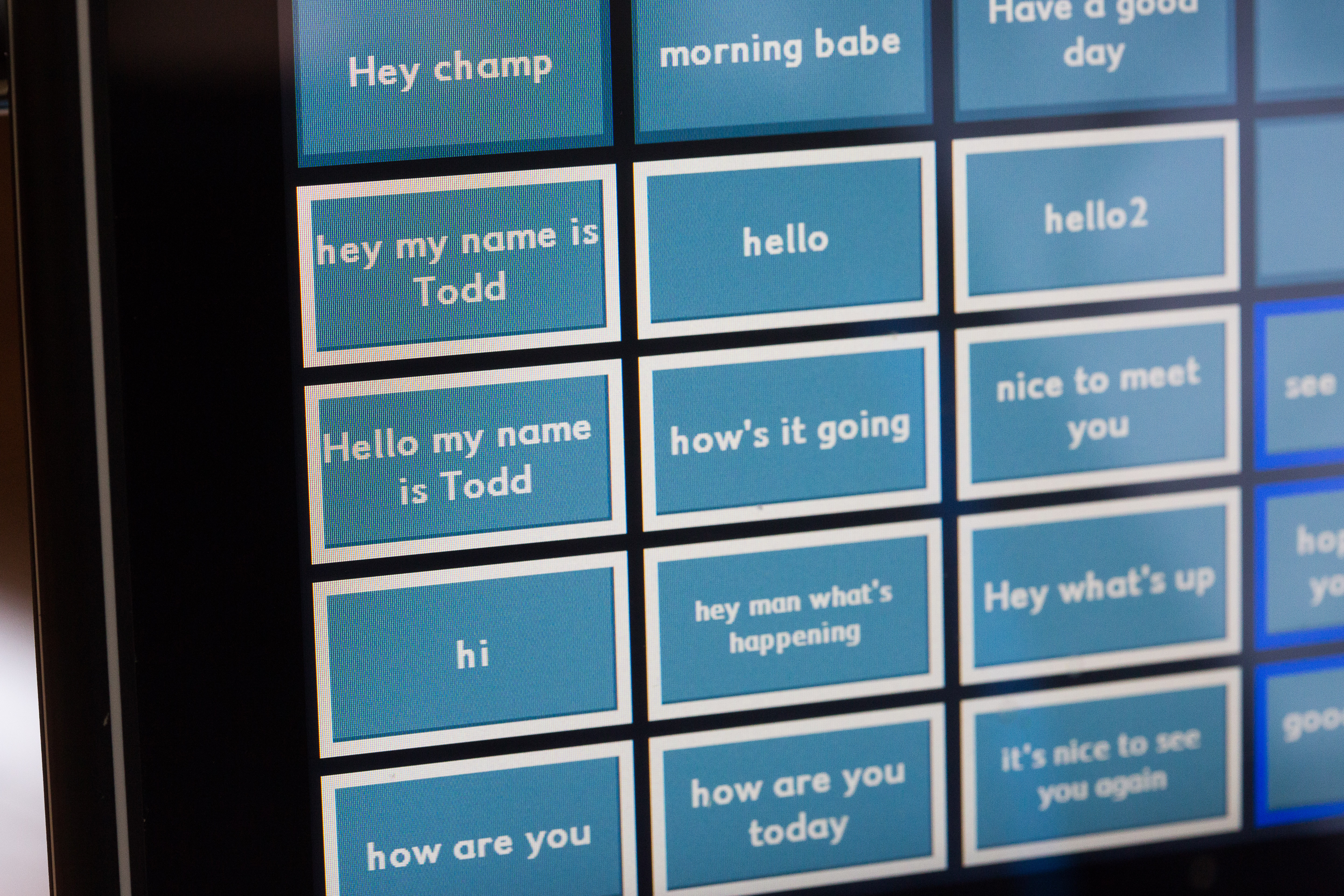 The program lets patients use eye movements to trigger phrases recorded in their own voices.