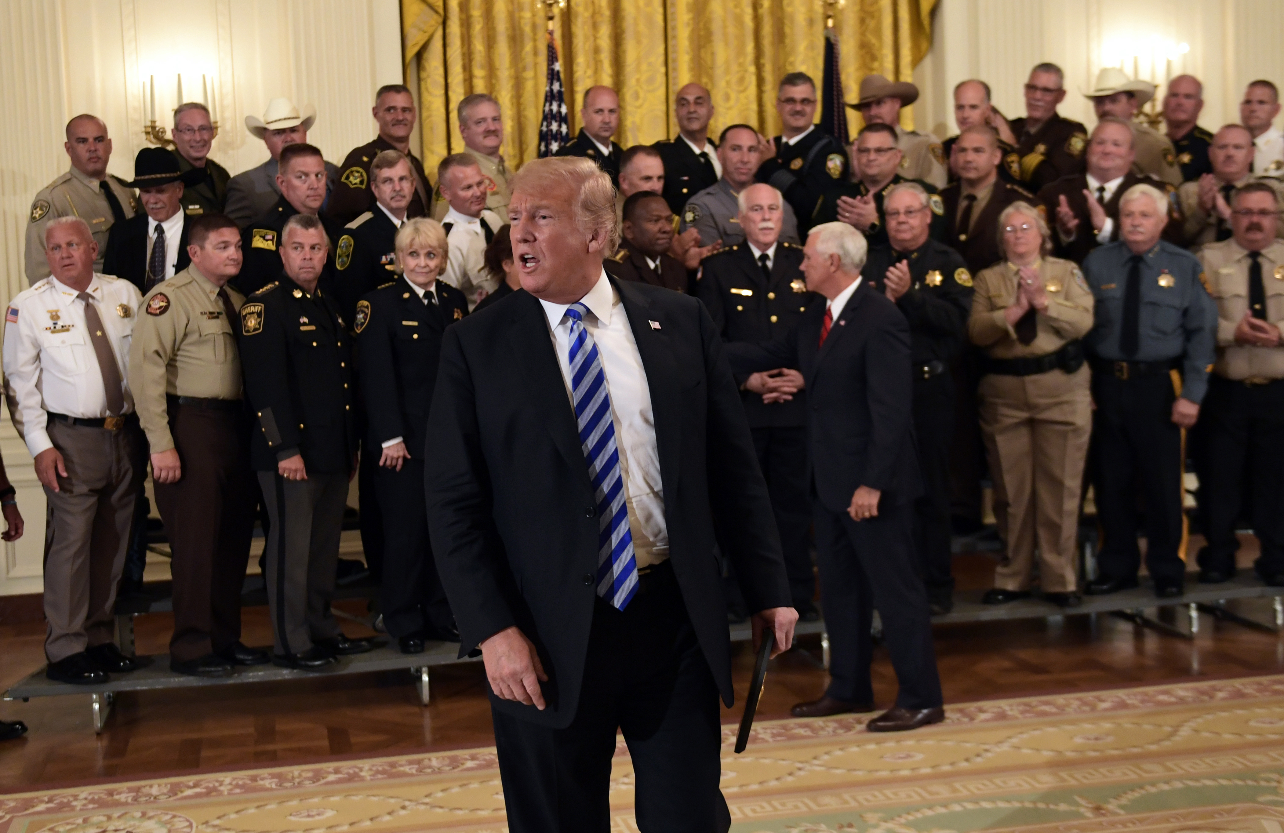 President Trump responded to a reporter during the sheriffs’ event.