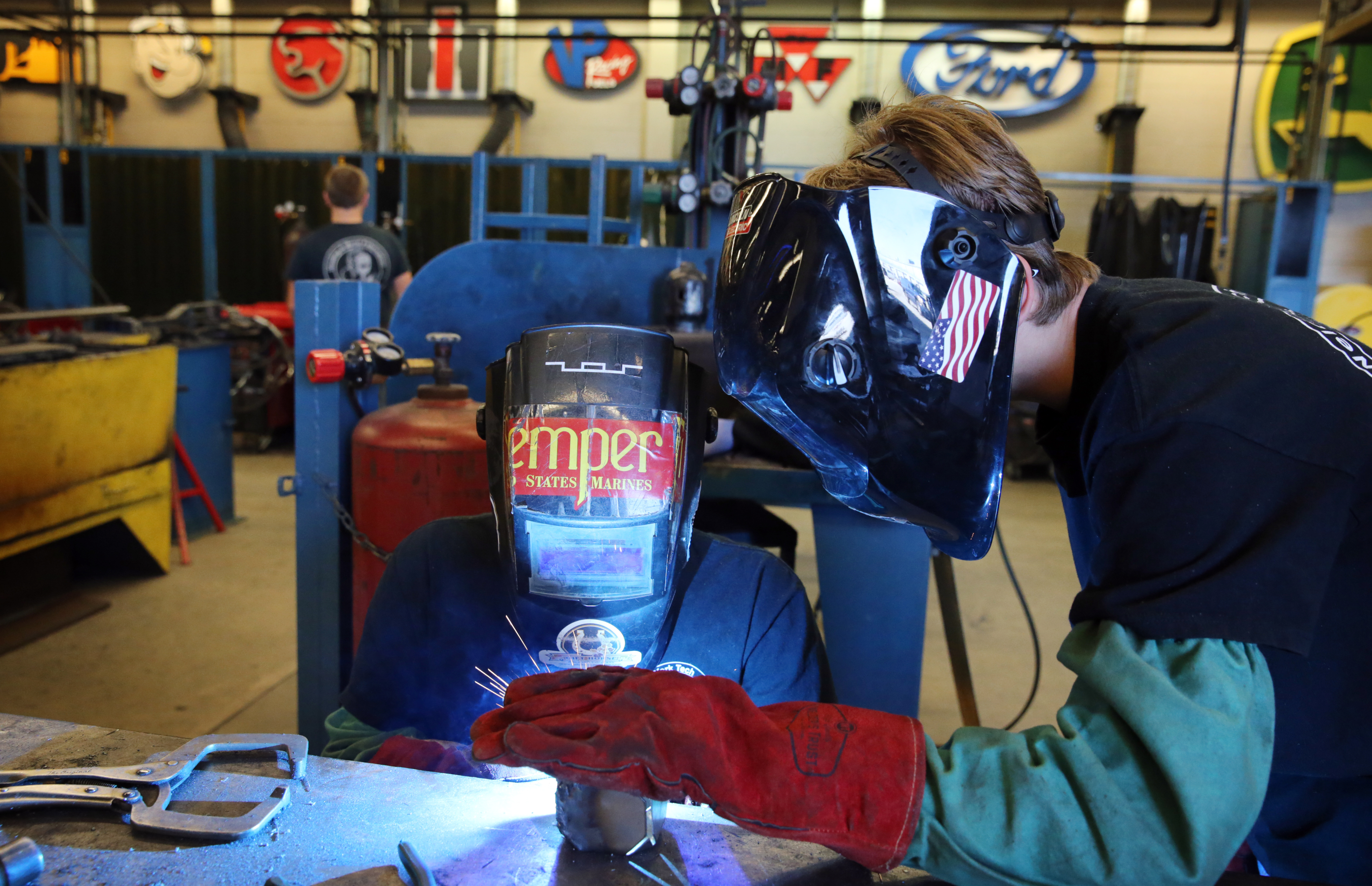 Students worked in a welding and metal fabrication shop at York County School of Technology.