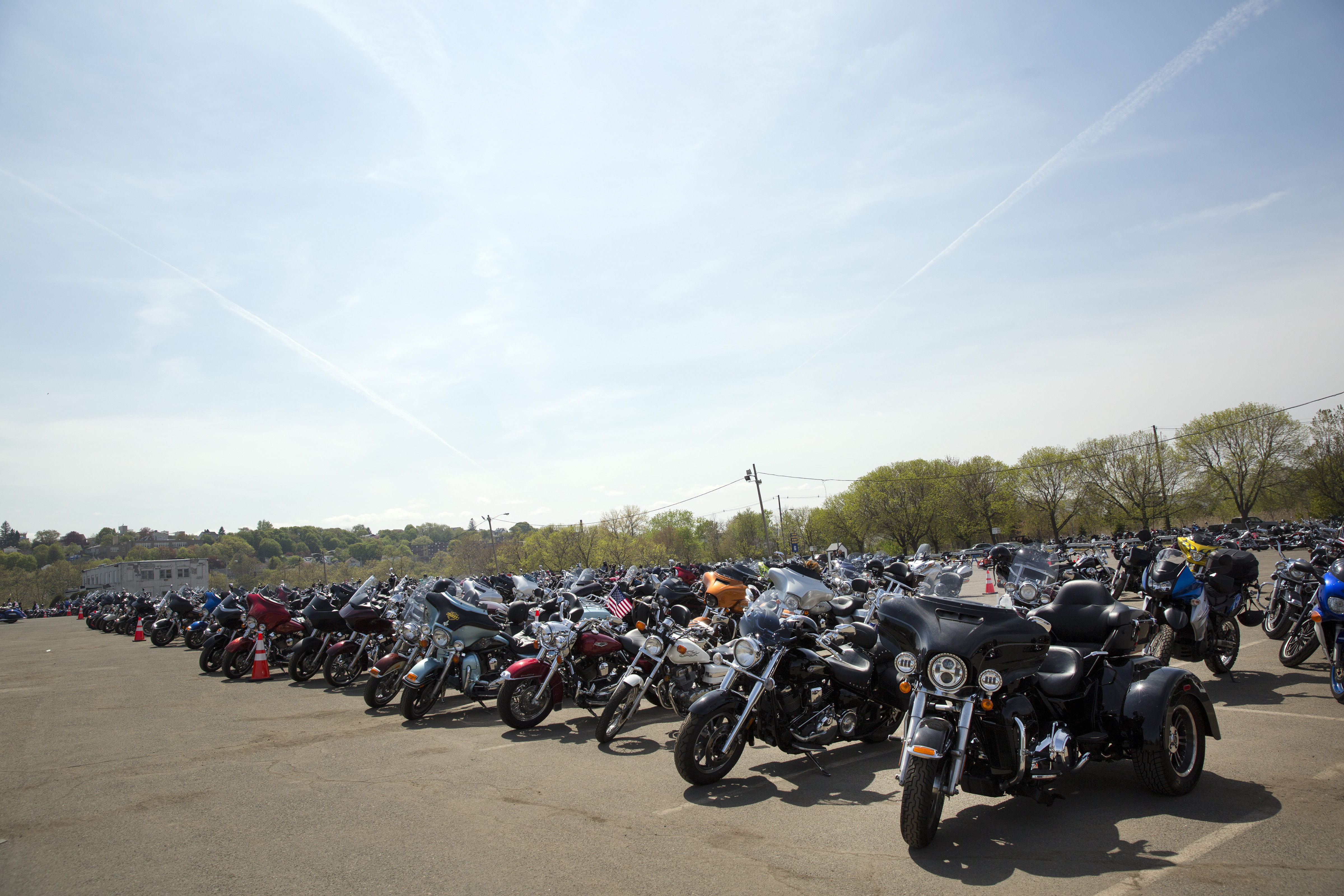 A row of bikes sat at Suffolk Downs on Saturday.