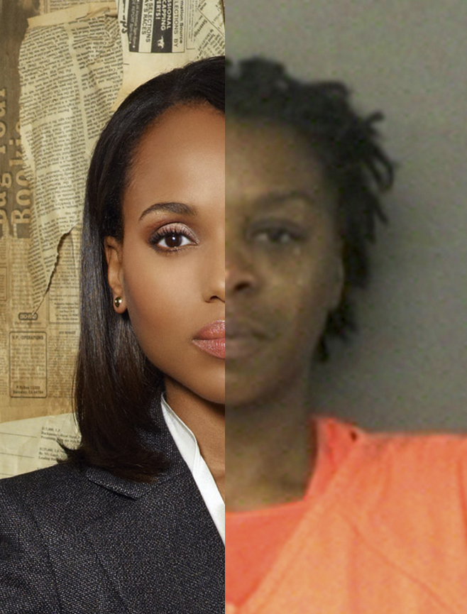 Olivia Pope of “Scandal” (left) and Sandra Bland’s arrest photo.