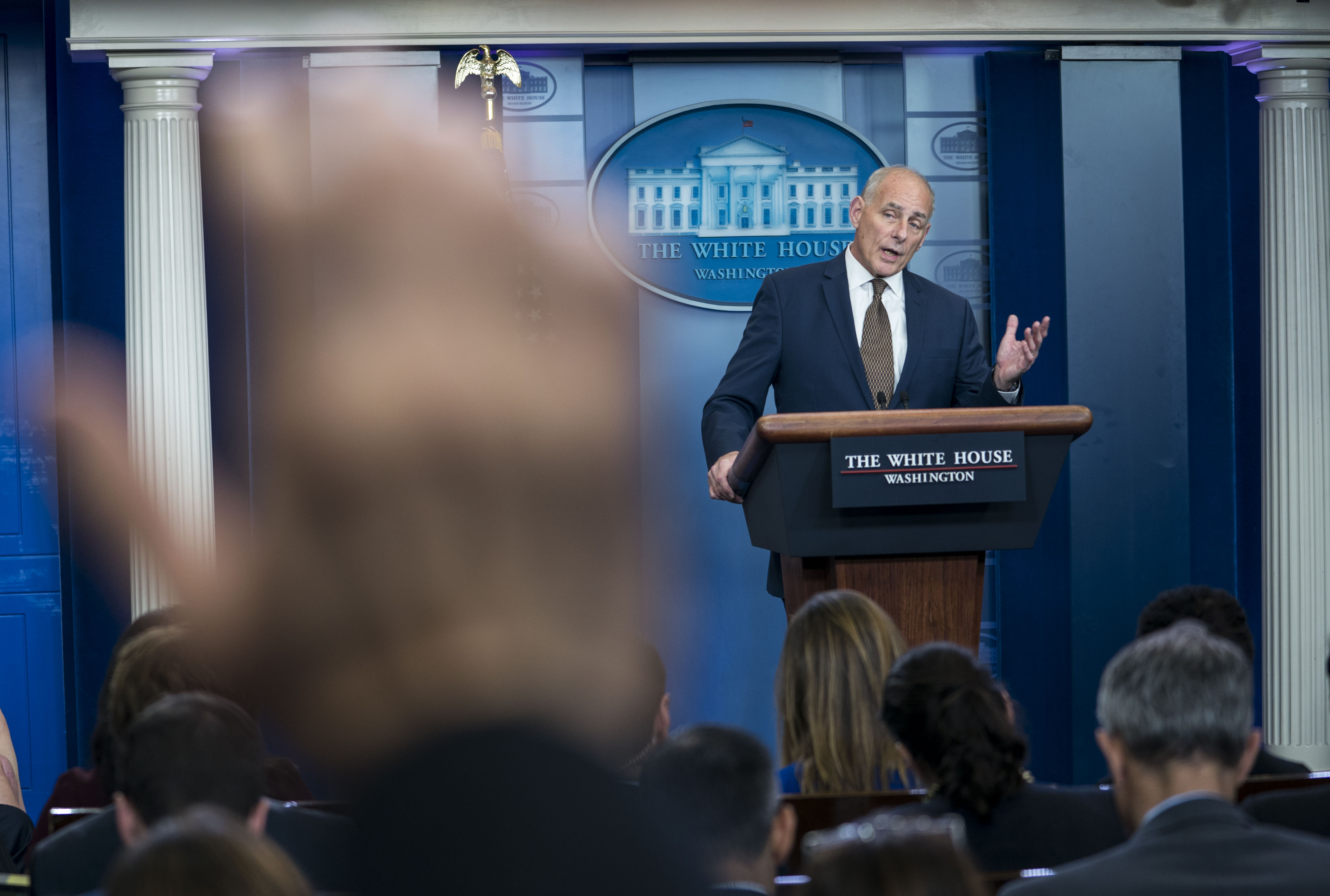 John Kelly, the White House chief of staff, fielded questions during a daily briefing at the White House on Thursday.