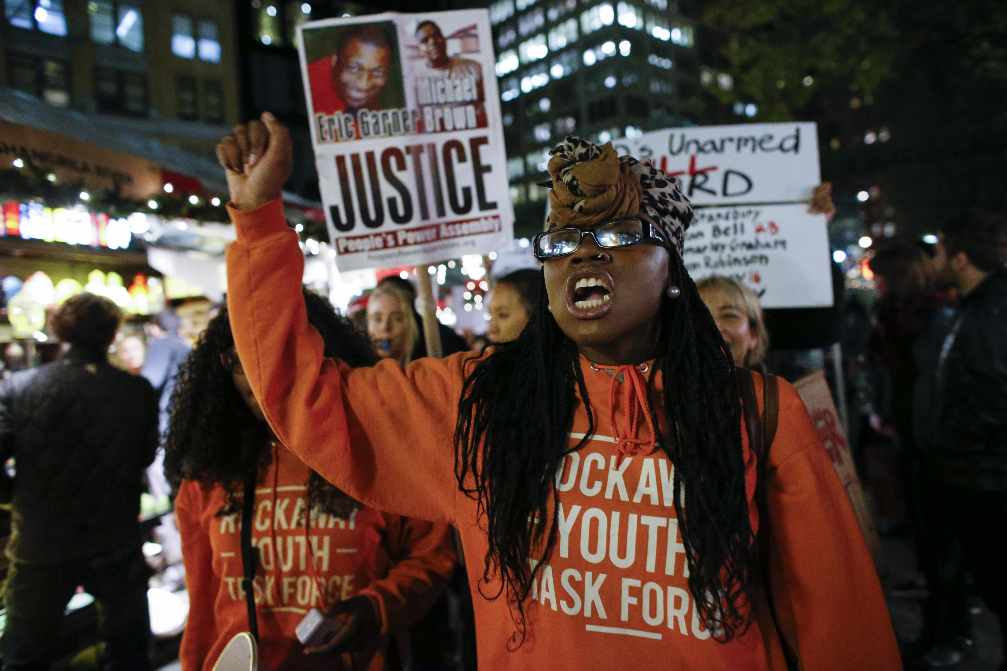 Demonstrators marched in New York Monday night in anticipation of the announcement of the grand jury’s decision.