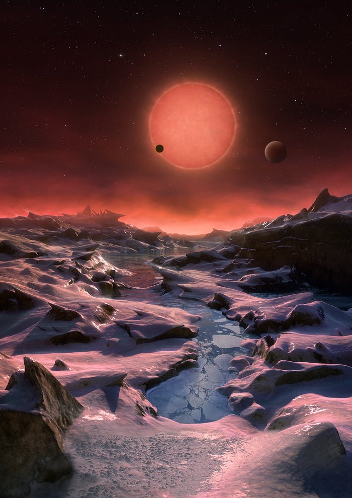 An artist’s rendition of the surface of one of the discovered exoplanets.