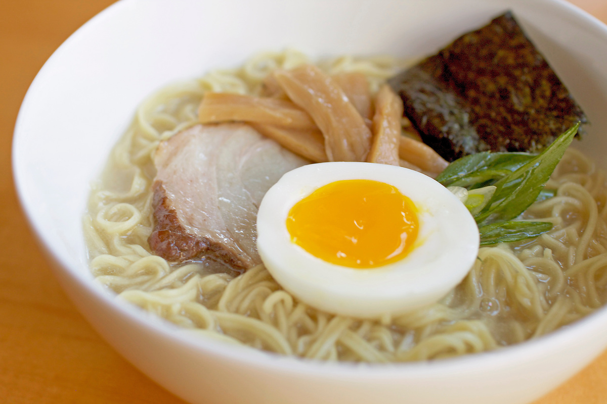 One ramen bowl included an egg among the ingredients.