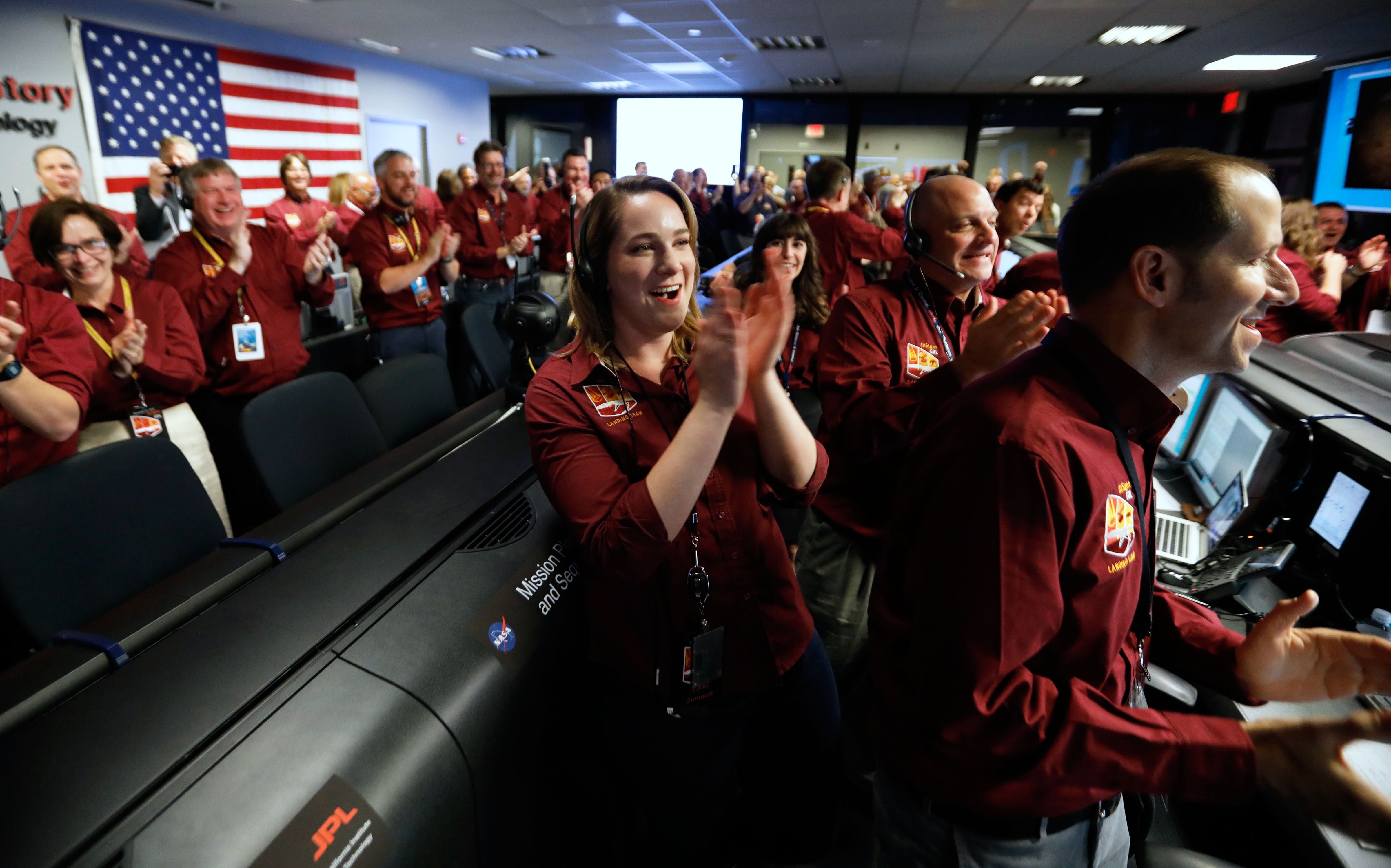 Employees at the Jet Propulsion Laboratory in Pasadena, California, reacted to the landing.