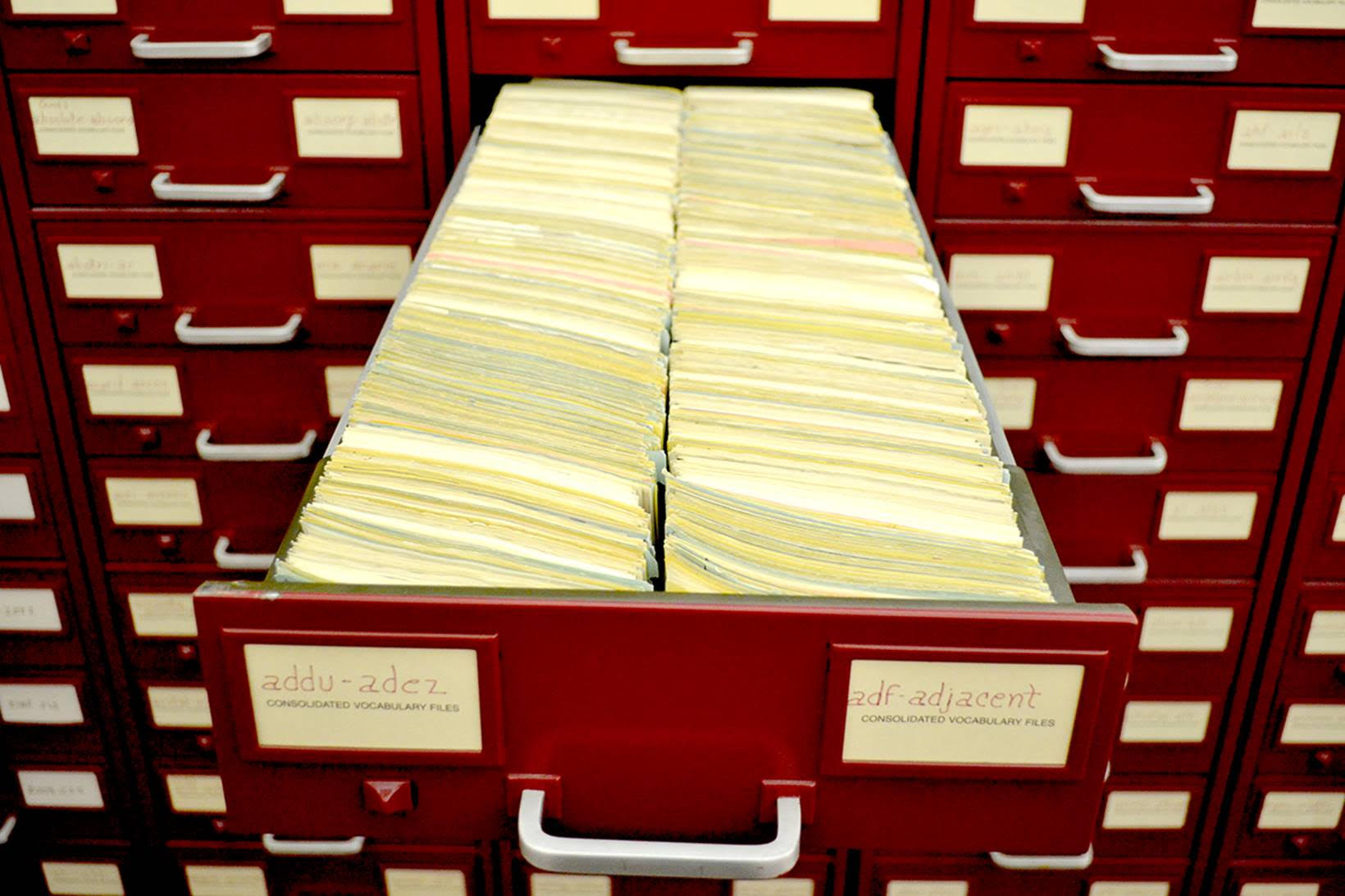 Merriam-Webster, the dictionary publisher based in Springfield, Mass. since 1831, has collected 16 million paper citations for research to show the historical usage of words in their full context and bibliography. These were used to write definitions before the advent of computer search.