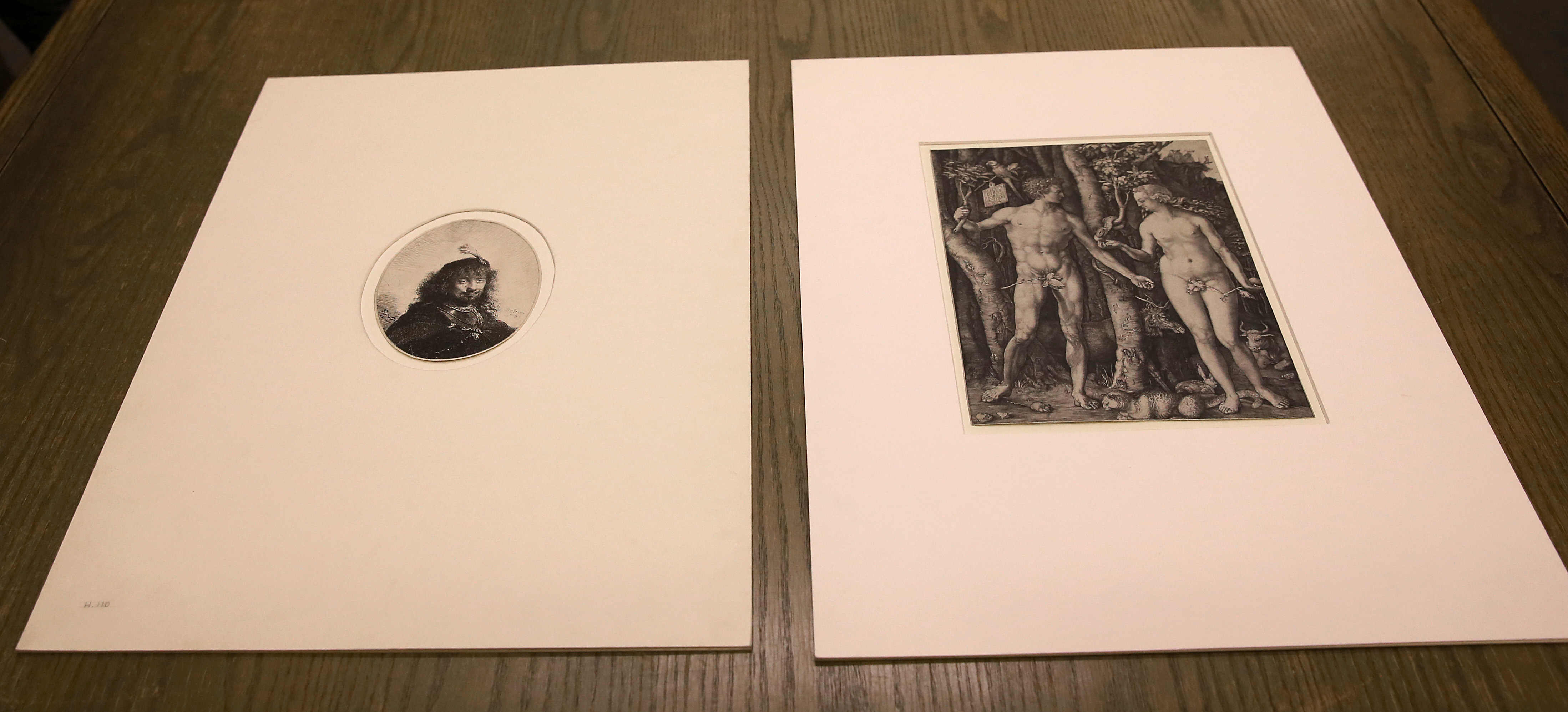 The Dürer (right) and Rembrandt prints were found resting one on top of the other.