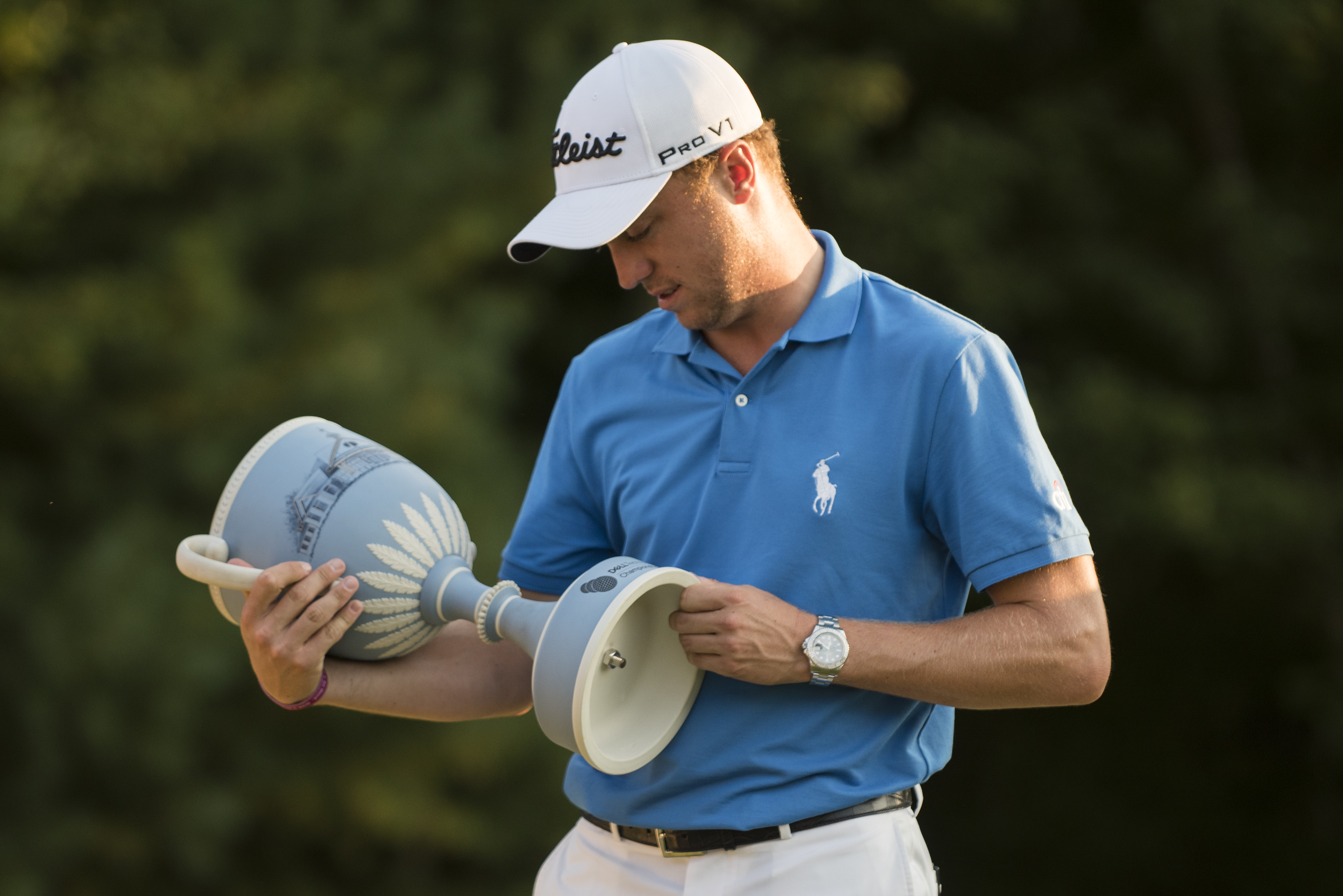 Justin Thomas took a good look at the Dell Technologies trophy.