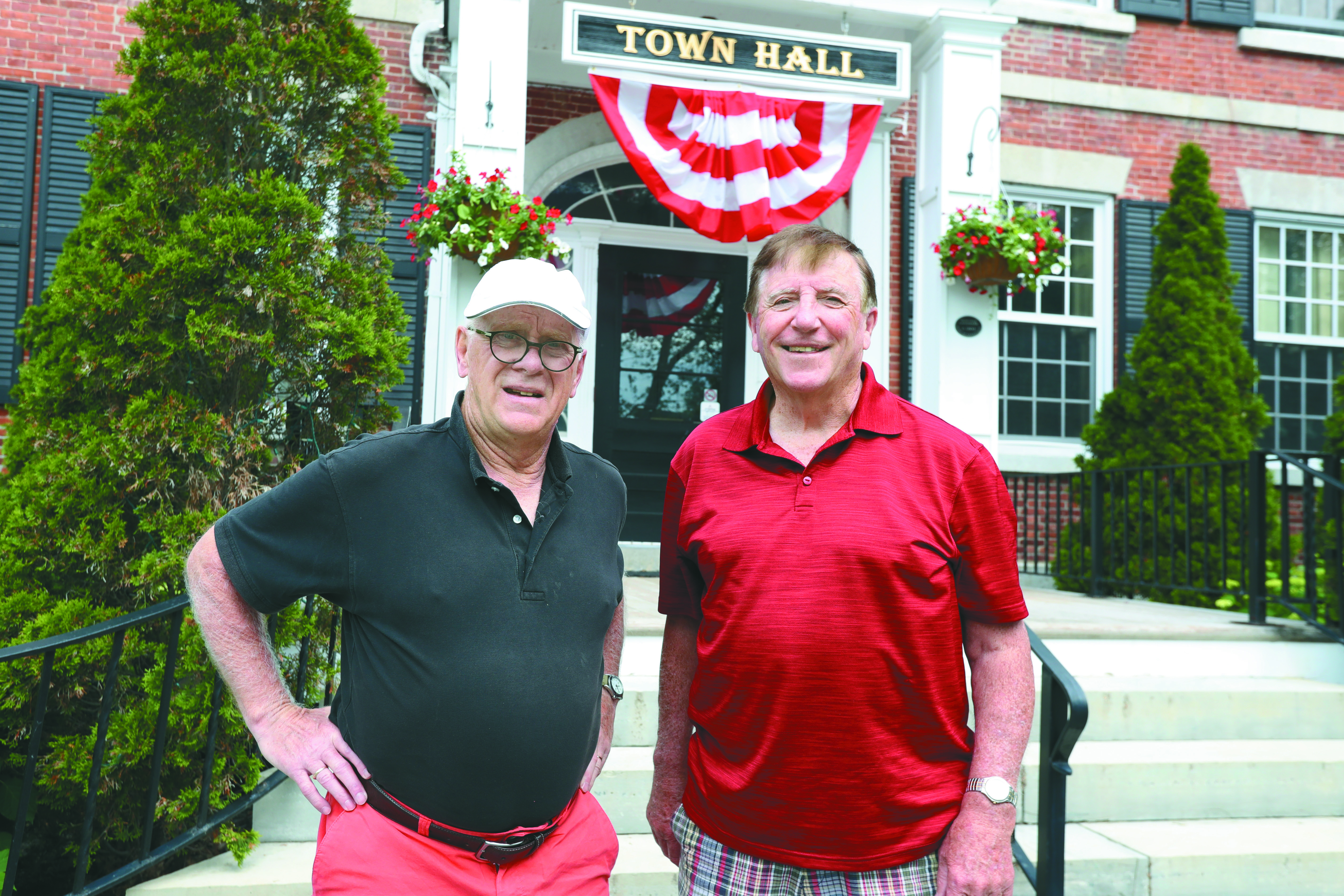 Doug Higgins (right) and Rick Eaton at the town hall in Gananoque.
