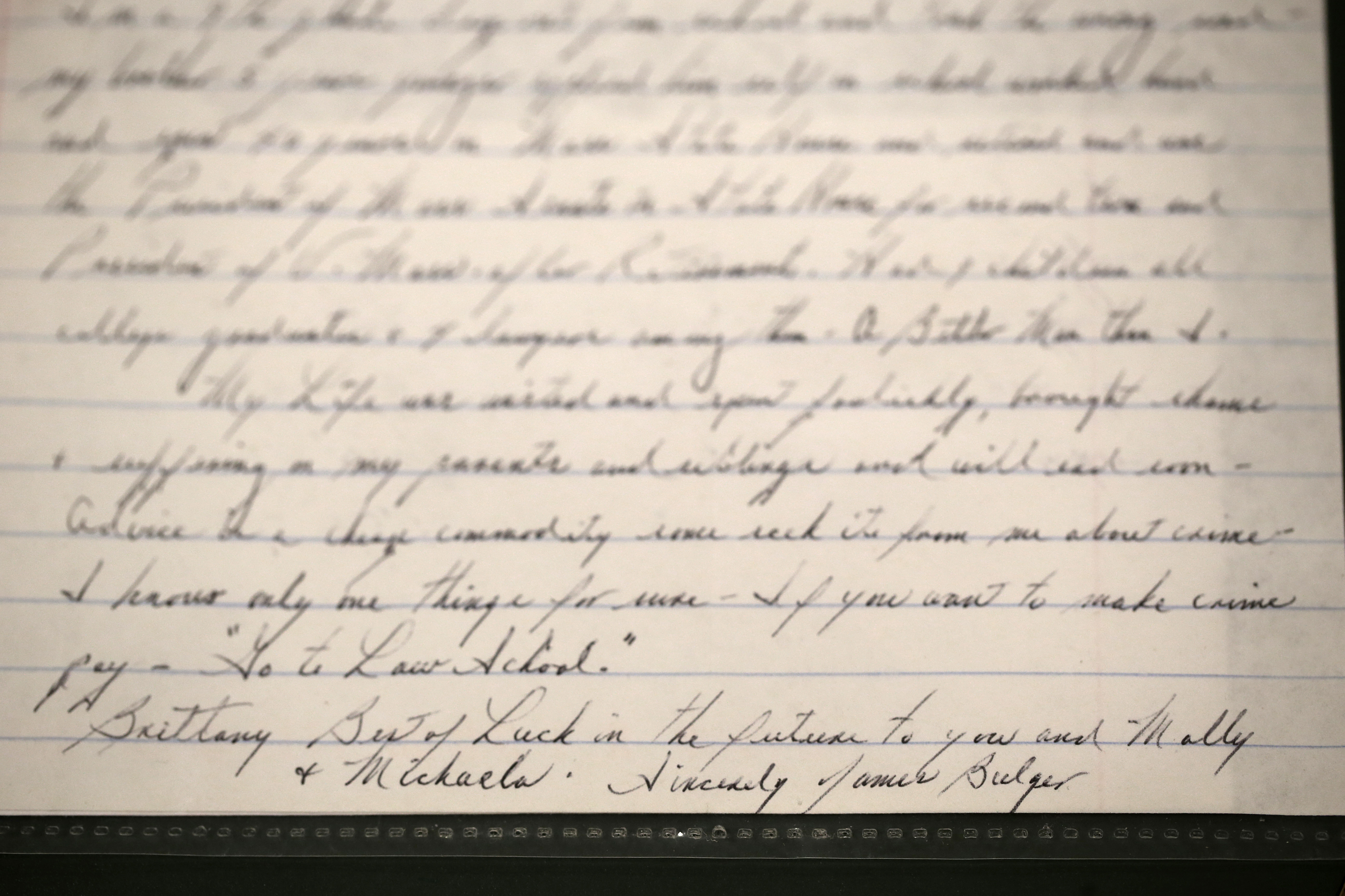 A copy of the letter James “Whitey” Bulger sent to the three teens.