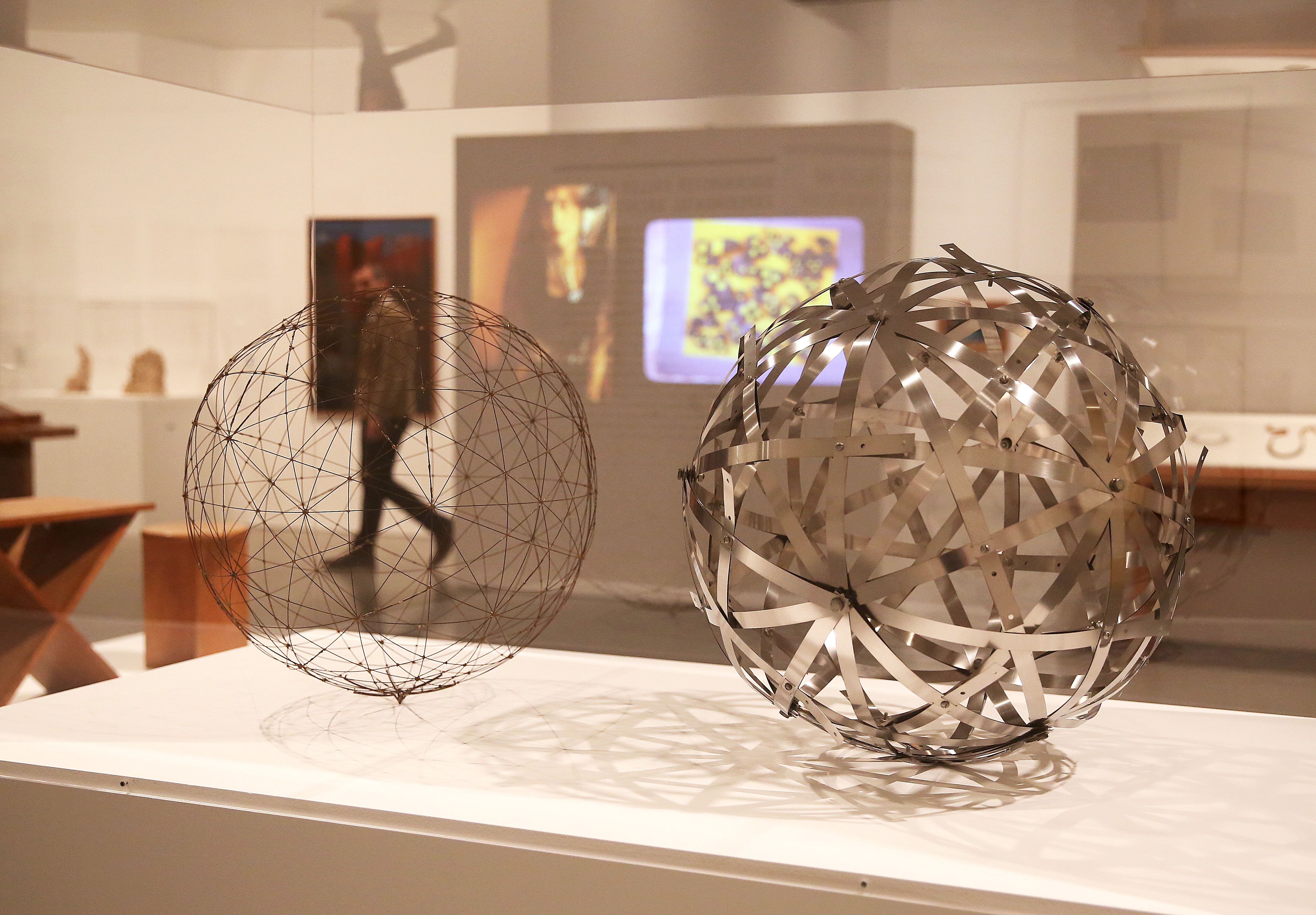 Buckminster Fuller works under glass.
