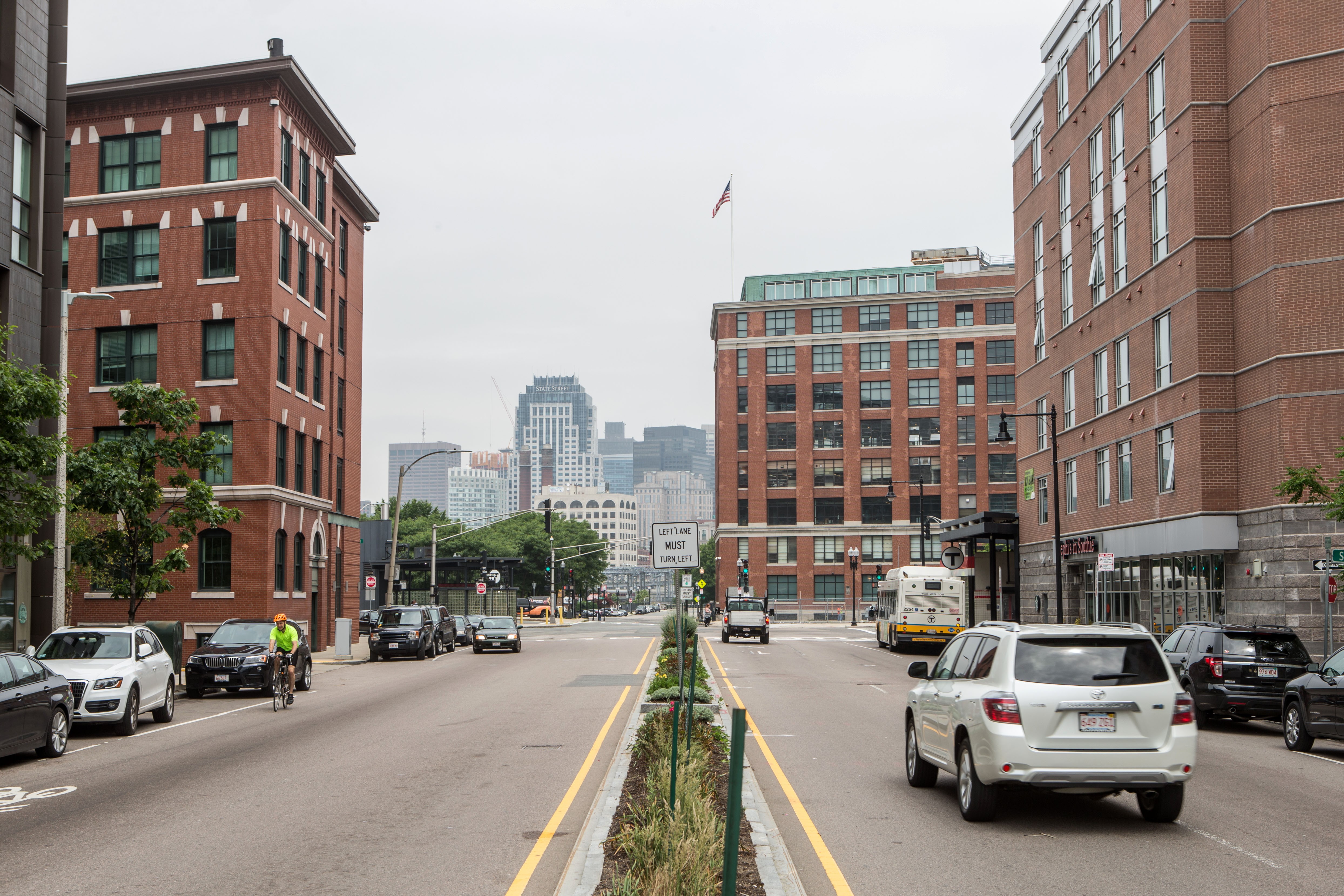A view north on Dorchester Avenue toward South Boston near the Broadway MBTA station.
