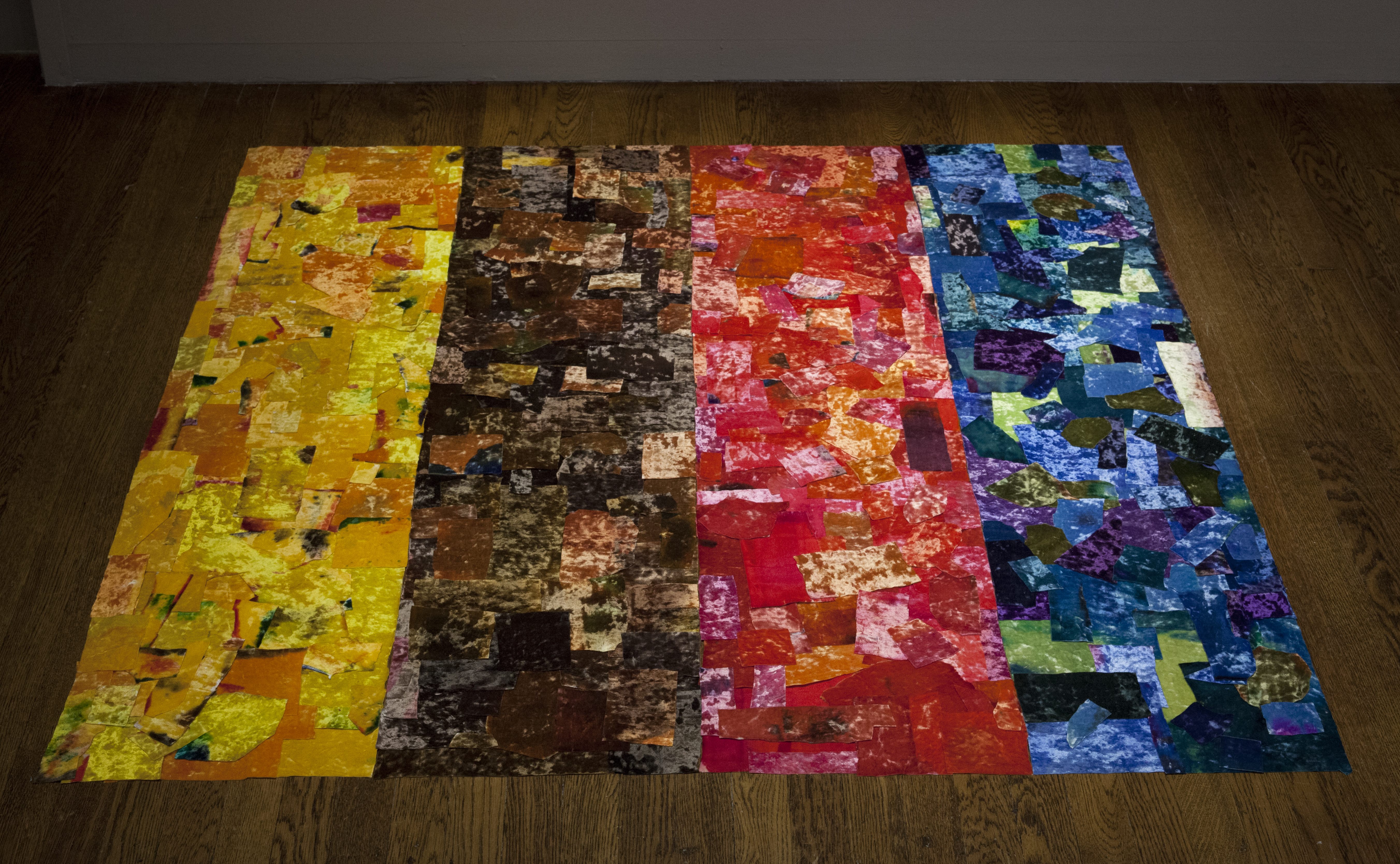 Detail from “E” (1995), crushed synthetic velvet and fabric dye.