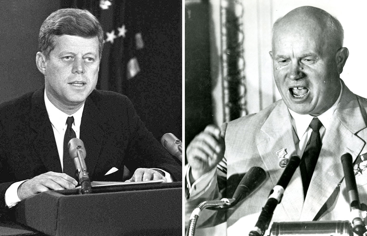 John F. Kennedy (left) and Nikita Khrushchev.