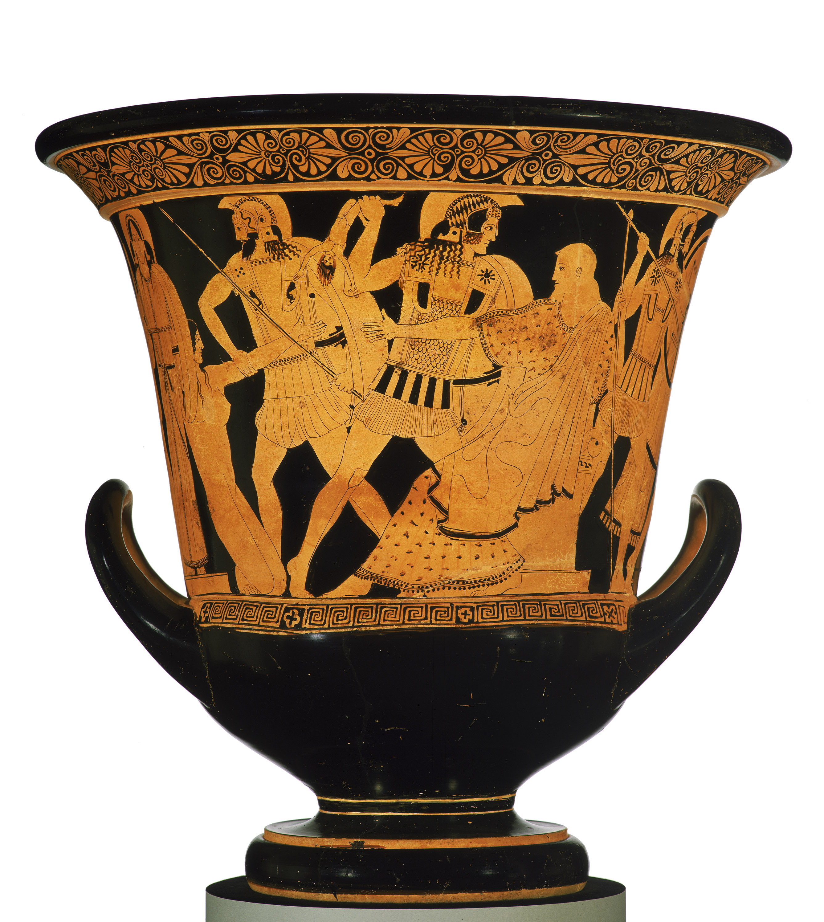 A mixing bowl with scenes from the fall of Troy.