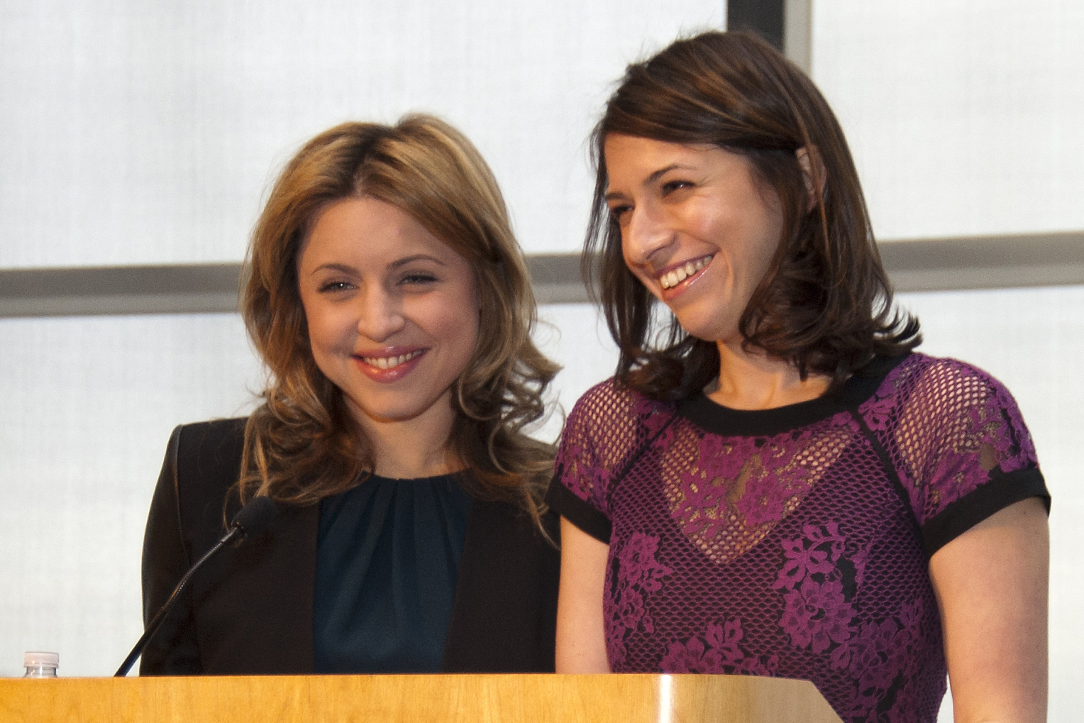 Emily (left) and Laura Distel, daughters of the late Betsy Lehman, at the JFK Library on Tuesday.