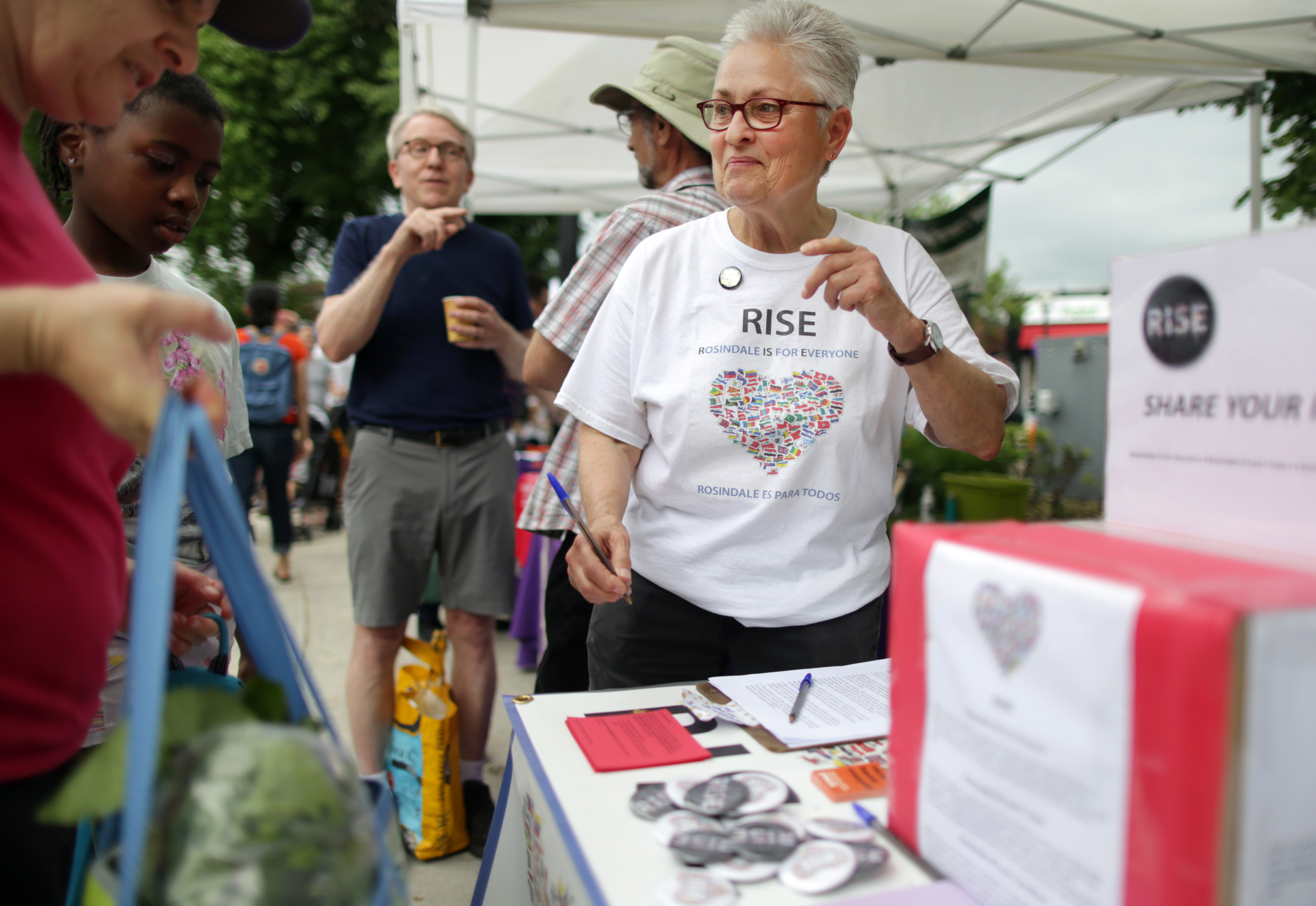 Aileen Montour, seen at the Roslindale Farmers Market, is part of a group working to make sure there is senior housing where gays and lesbians can feel comfortable.